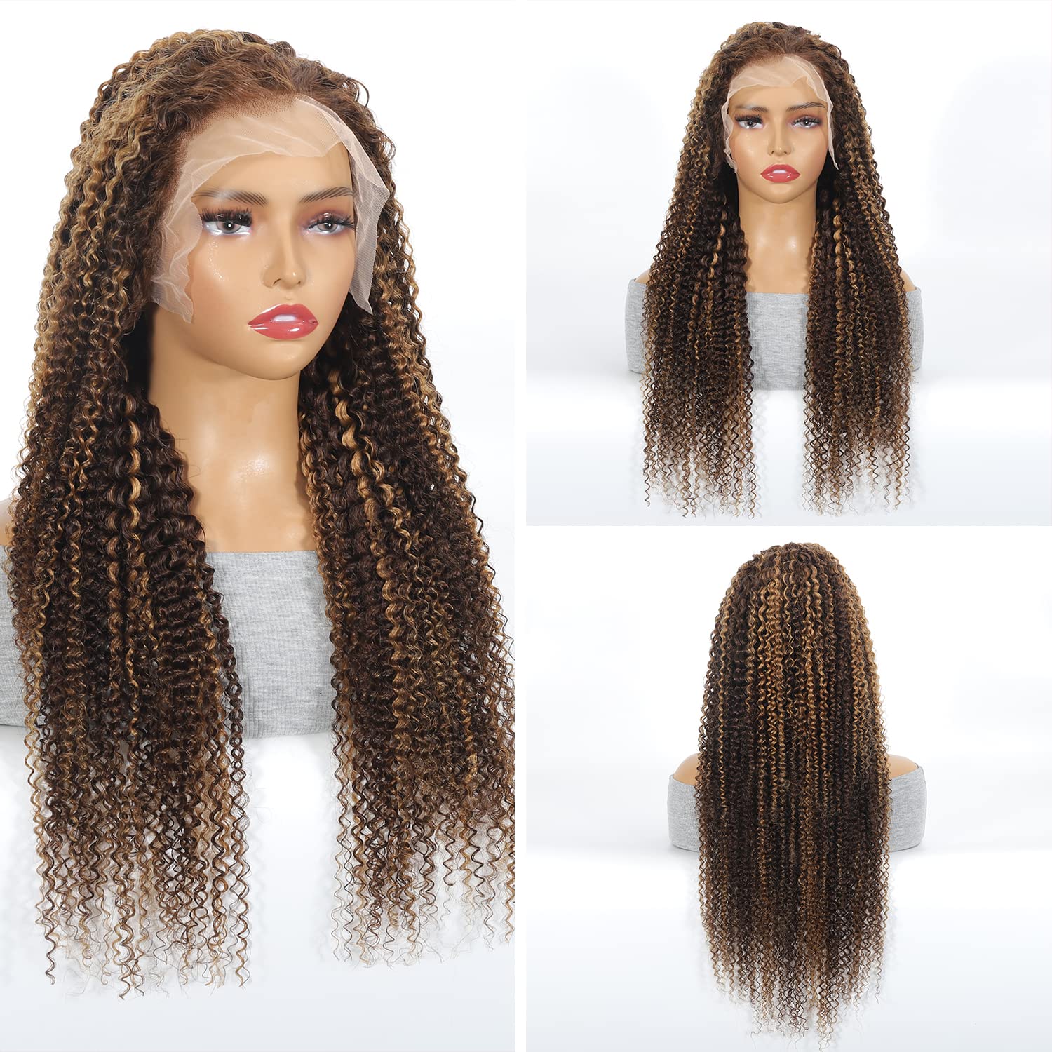 Honey Blonde Ombre Lace Front Wig Human Hair 13X6 Highlight Deep Wave Curly Human Hair Wig 4/27 Colored Deep Wave HD Lace Front Wigs Human Hair Pre Plucked with Baby Hair 180% Density 26 Inch - Image 8