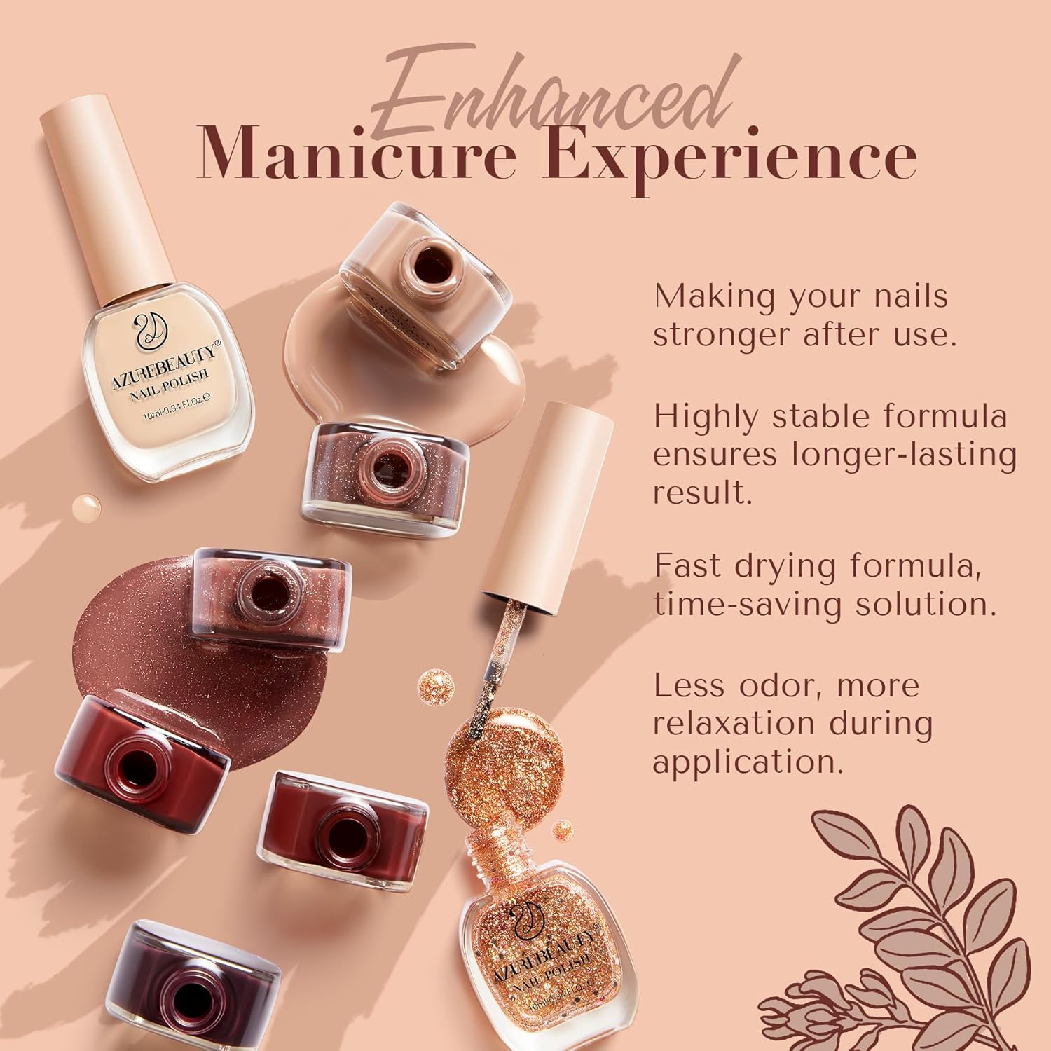AZUREBEAUTY 8 Colors Brown Nude Glitter Nail Polish Set, Quick-Dry Perfect for Women Manicure Nail Art DIY Salon - Image 7