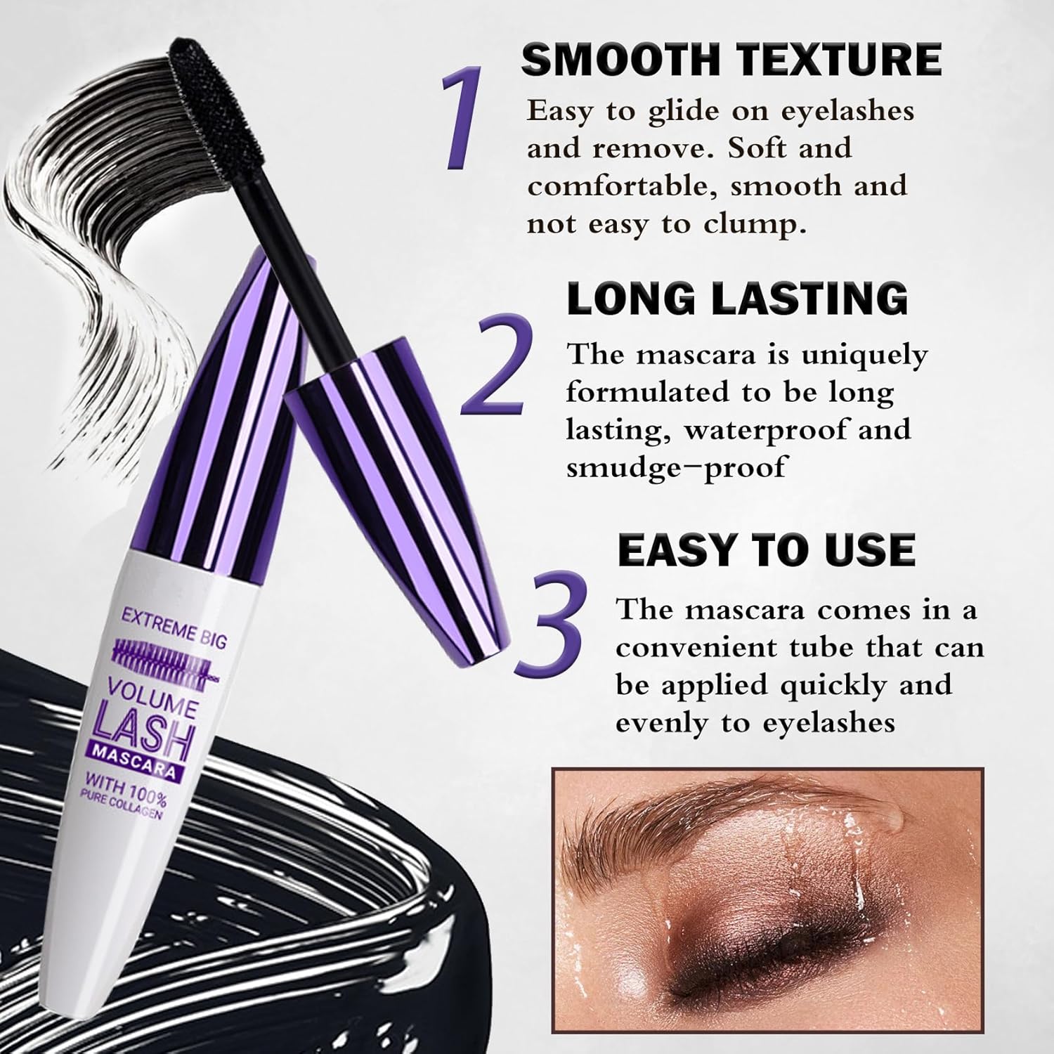 Black Gel Eyeliner Pencil and Mascara Tubing,Natural Black Eyeliner Cream Waterproof Smokey Eyeshadow Stick for Goth Makeup,Quick Dry Delineador de Ojos Contra el Agua - Set A - Image 4