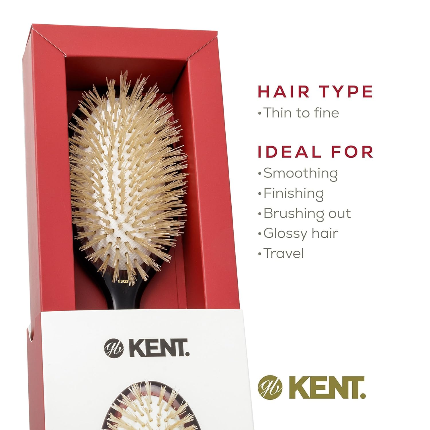 Kent CSGS Classic Shine Small Oval Cushion Straightening Brush and Hair Detangler Natural White Boar Bristle Hair Brush, Shine Hair Brush and Scalp Scrubber for Mid-Length Fine or Thinning Hair - Image 6