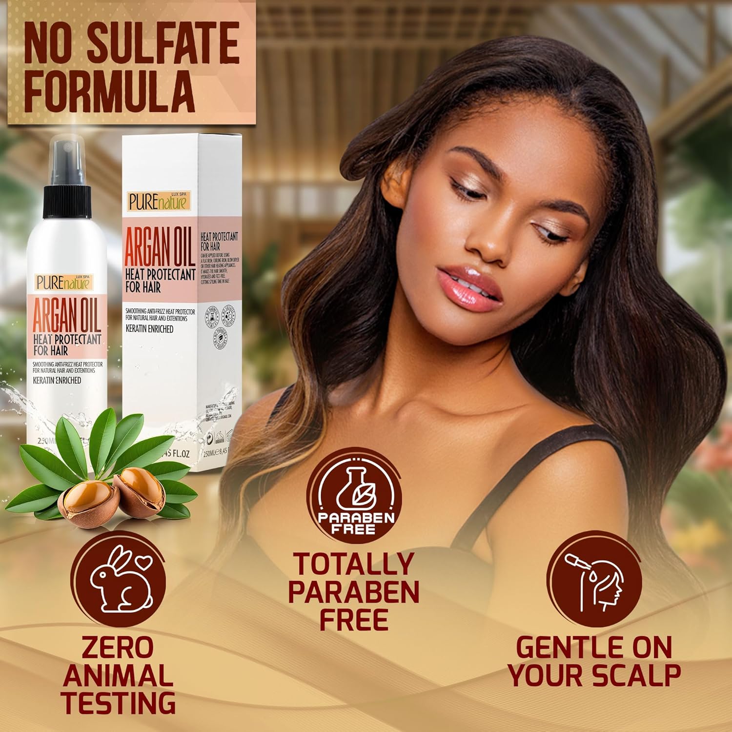 Moroccan Argan Oil 8 oz Leave In Heat Protectant Spray for All Hair Types - Image 6
