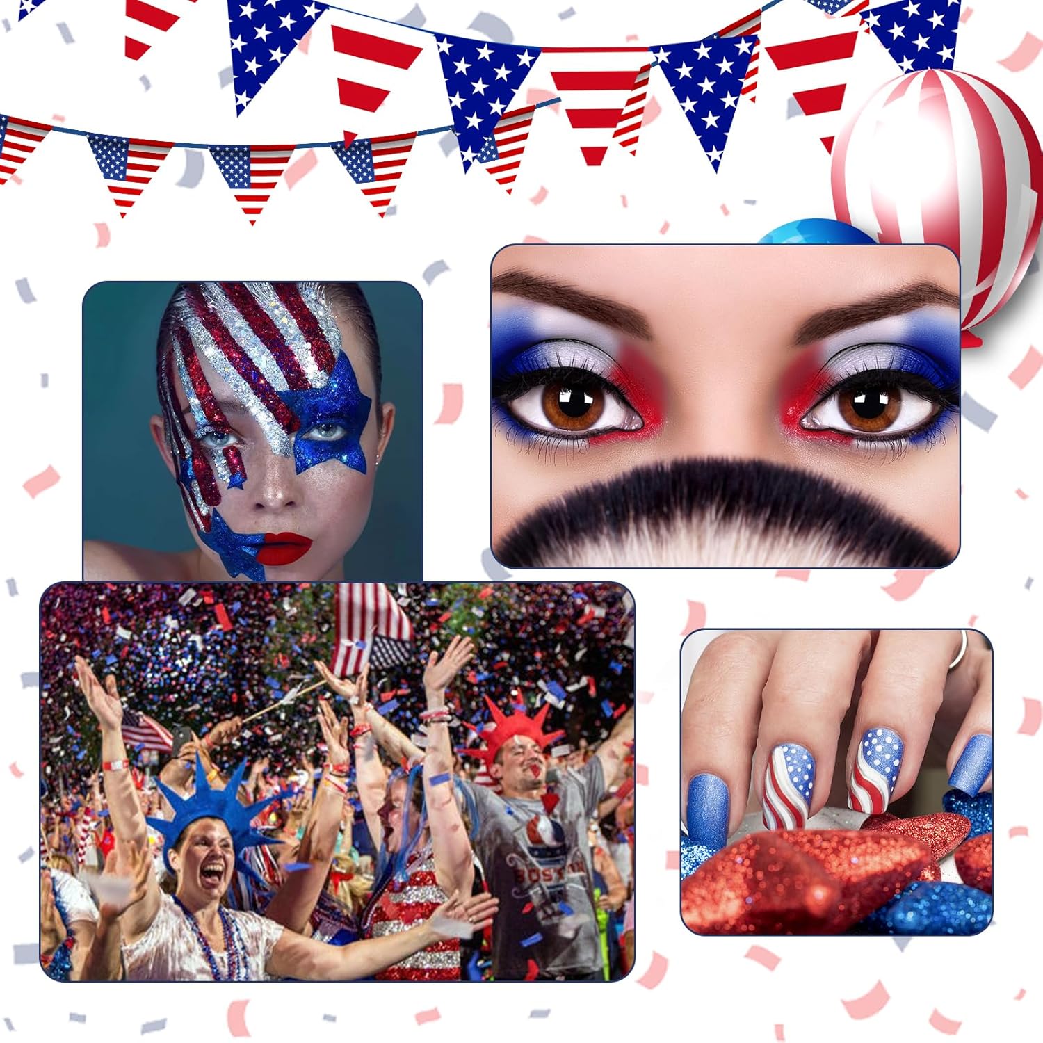 Laza Independence Day Nail Art Glitters 12 Colors Red Blue Silver Fine Powder Chunky Star Sequins Hexagon Confetti 4th of July Nail Decals Festival Polish Nail Art Supplies - Colorful Holiday - Image 6