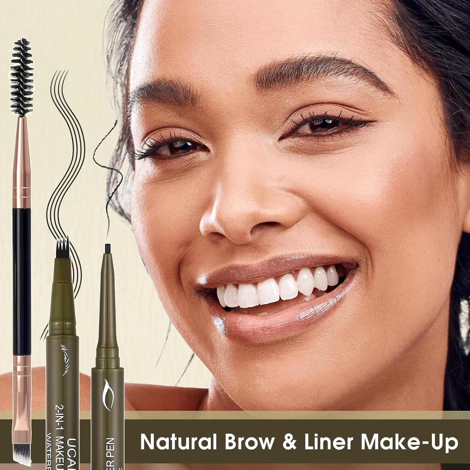 UCANBE Eyebrow Pencils for Women with Spoolie Brush, Dual-Ended Eyebrow Pen with 4-Fork-Tip & Gel Eyeliner, Microblading Brow Pen with Eyeliner Pencil + Brow Brush for Hair Like Brows, Soft Black - Image 5