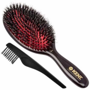Kent CSMM Classic Shine Medium Oval Cushion Straightening Brush - Natural Black Boar Bristle Hair Brush with Nylon Quills - Shine Hair Brush and Scalp Scrubber for Shoulder to Mid Length Hair