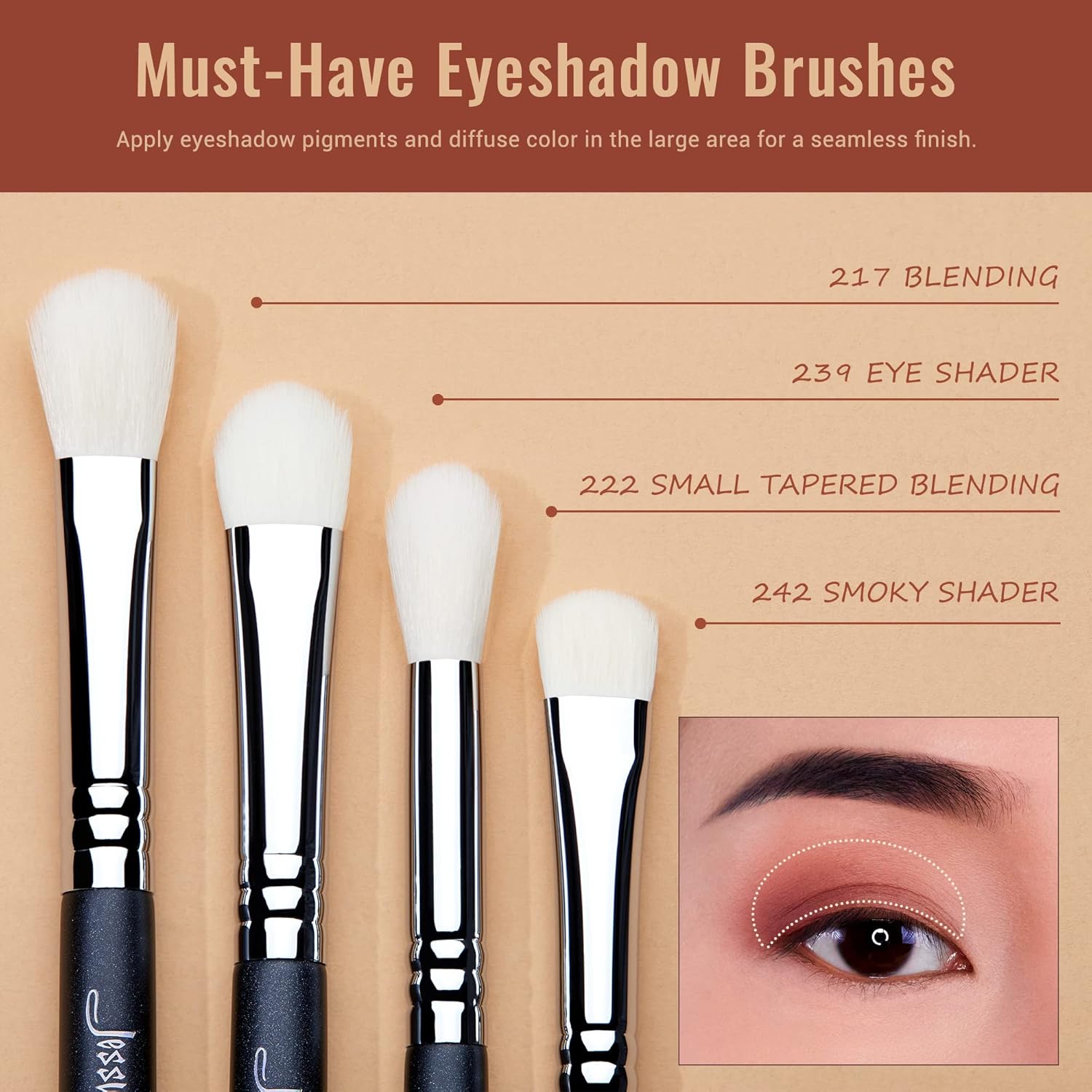 Jessup Eyeshadow Brush Set 11pcs Eye Makeup Brushes Set Professional Eye Shadow Brush Blending Brush Shader Crease Brush Black T340 - Image 3