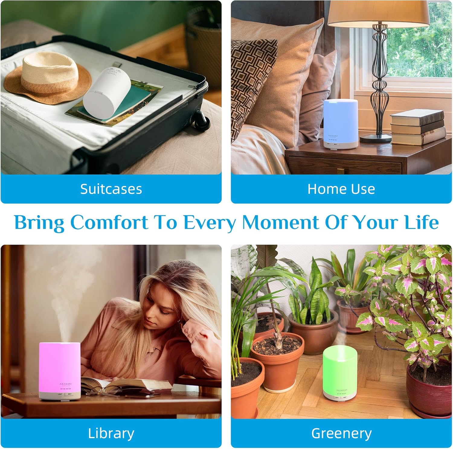 ASAKUKI Essential Oil Diffuser, 5-in-1 Quiet Humidifier, Home Fragrance Aroma Diffuser with 7 LED Color Changing Light and Auto-Off Switch (Pure White) - Image 8