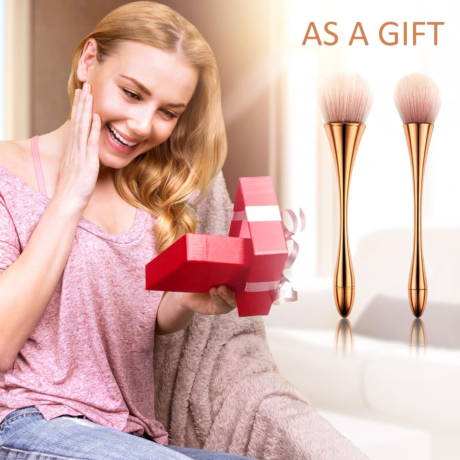 Boao 2 Pcs Large Fluffy Makeup Brushes Soft Bronzer Powder Brush for Coverage Loose Blending Buffing Nail Foundation(Rose Gold) - Image 6