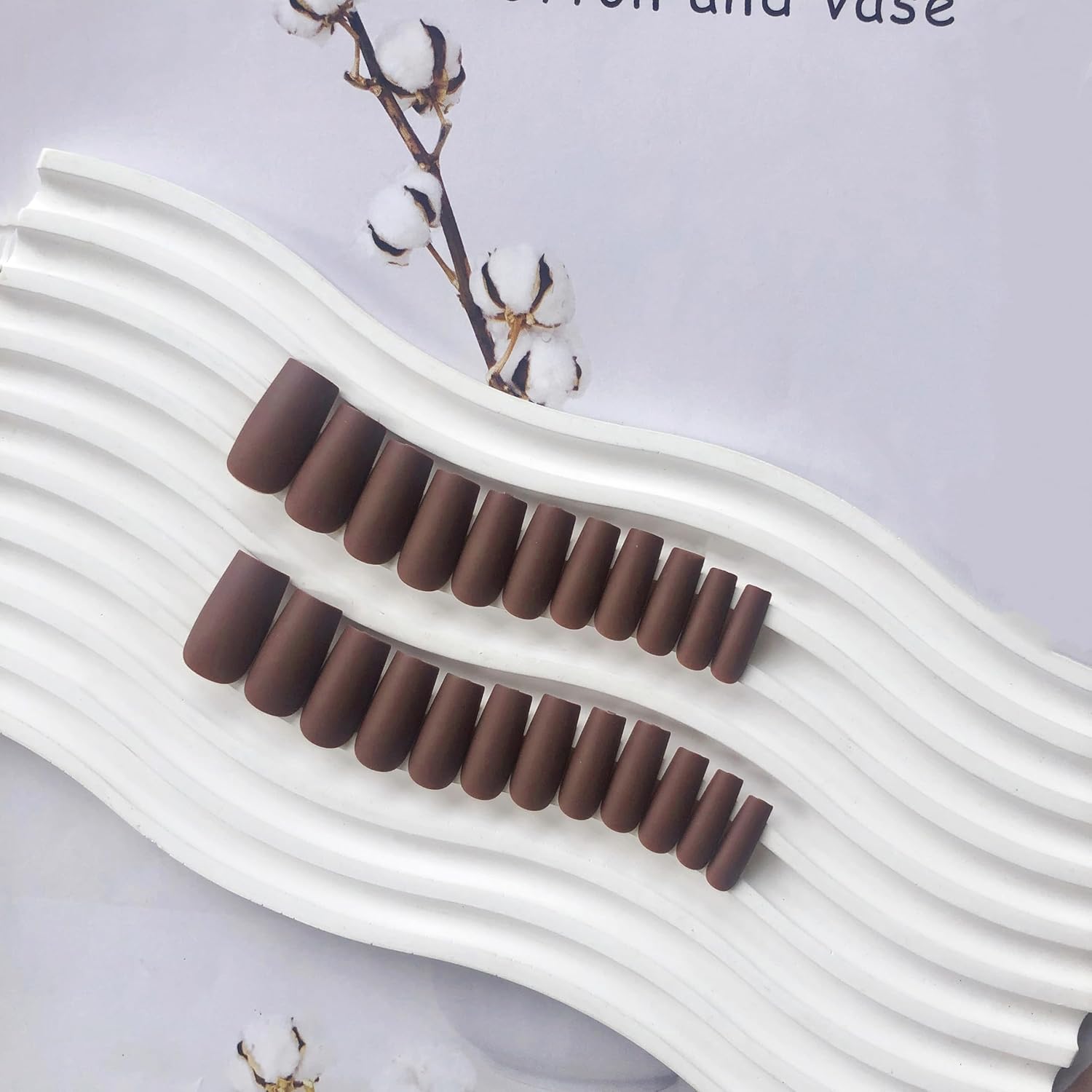 KQueenest Matte Brown Fall Press on Nails Long Medium Square, Fake Nails Press ons, Glue on Nails Coffin For Women, Natural Gel Square Tip Nails, Acrylic False Nails Set for Fall Winter Decoration - Image 3