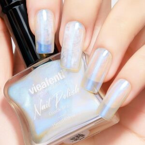 Pearl Nail Polish Iridescent Blue 15ml, Quick Drying Nail Polish Shimmer Glitter Regular Long-Lasting Air Dry Oil-Base Mermaid Nail Art DIY for Ladies