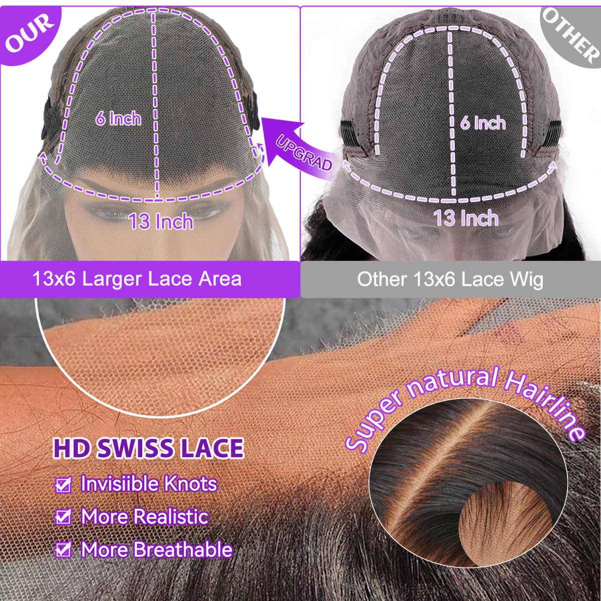 28 Inch 13x6 Lace Front Wigs Human Hair Pre Plucked Body Wave HD Transparent Lace Frontal Wigs Human Hair 180 Density Glueless Wig with Baby Hair for Women - Image 3