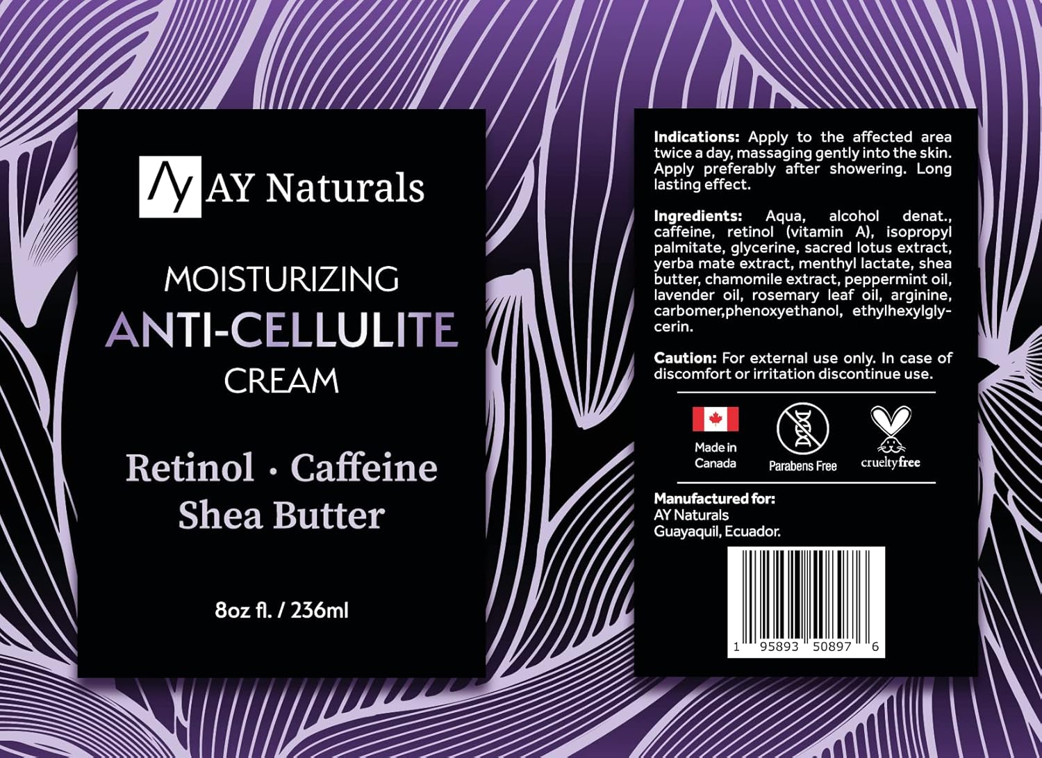 Anti-Cellulite Moisturizer Cream - With Caffeine, Retinol, Shea Butter and Sacred Lotus - Reduces the Presence of Cellulite in the Body - Image 2