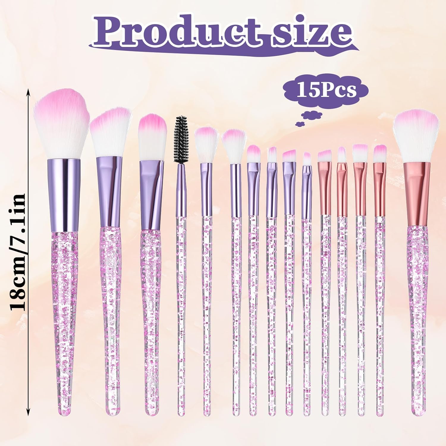 15Pcs Pink Makeup Brushes Set, Glitter Crystal Cute Makeup Brush Eye Shadow Brushes Kit Professional Face Foundation Concealer Liquid Make up Beauty Eyeliner Lip Cosmetic Brush Set for Women - Image 4