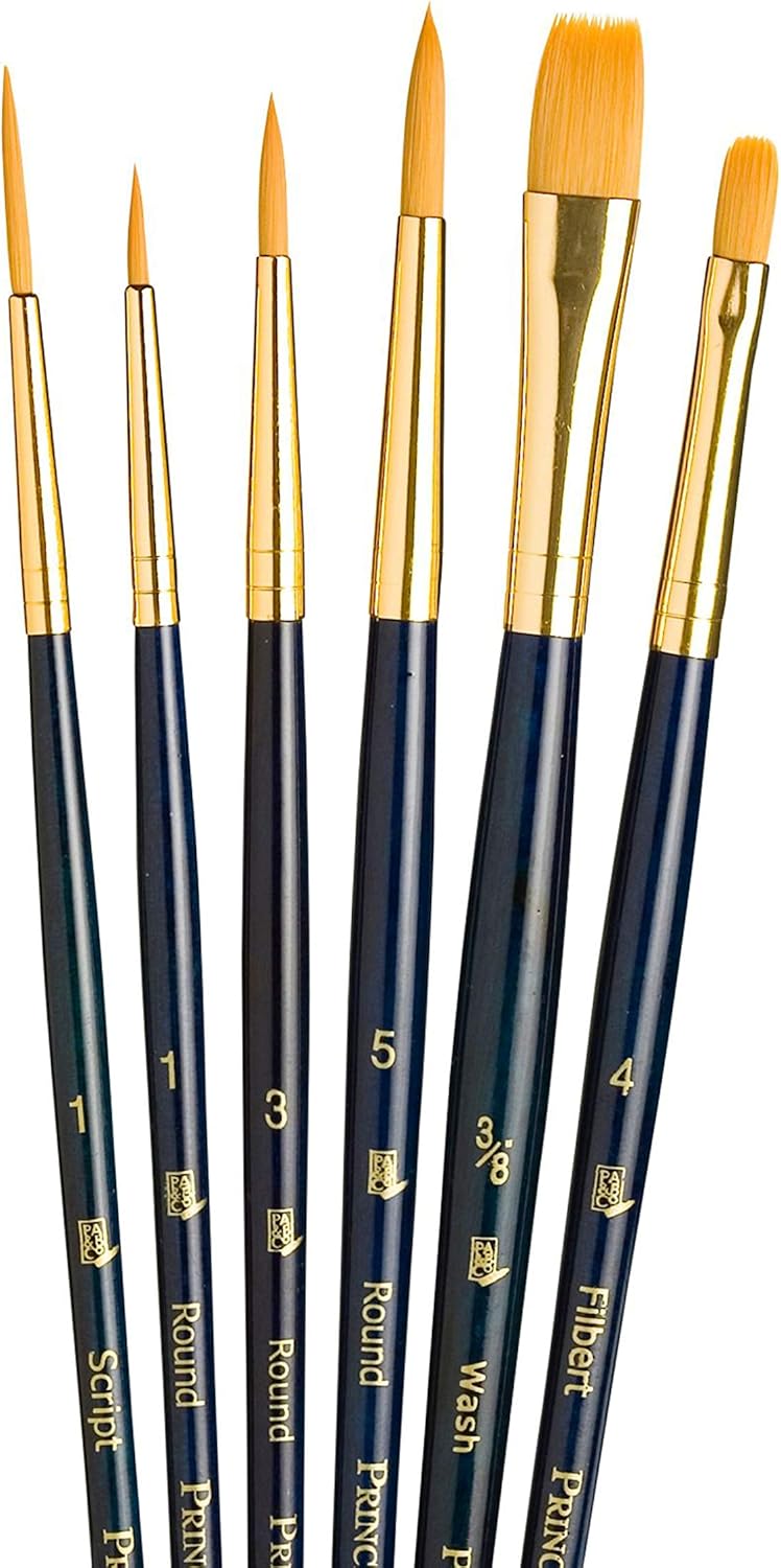 Princeton RealValue Paintbrush, Round 1,3,5,Filbert 4,Script 1,Wash 3/8, Dark Blue