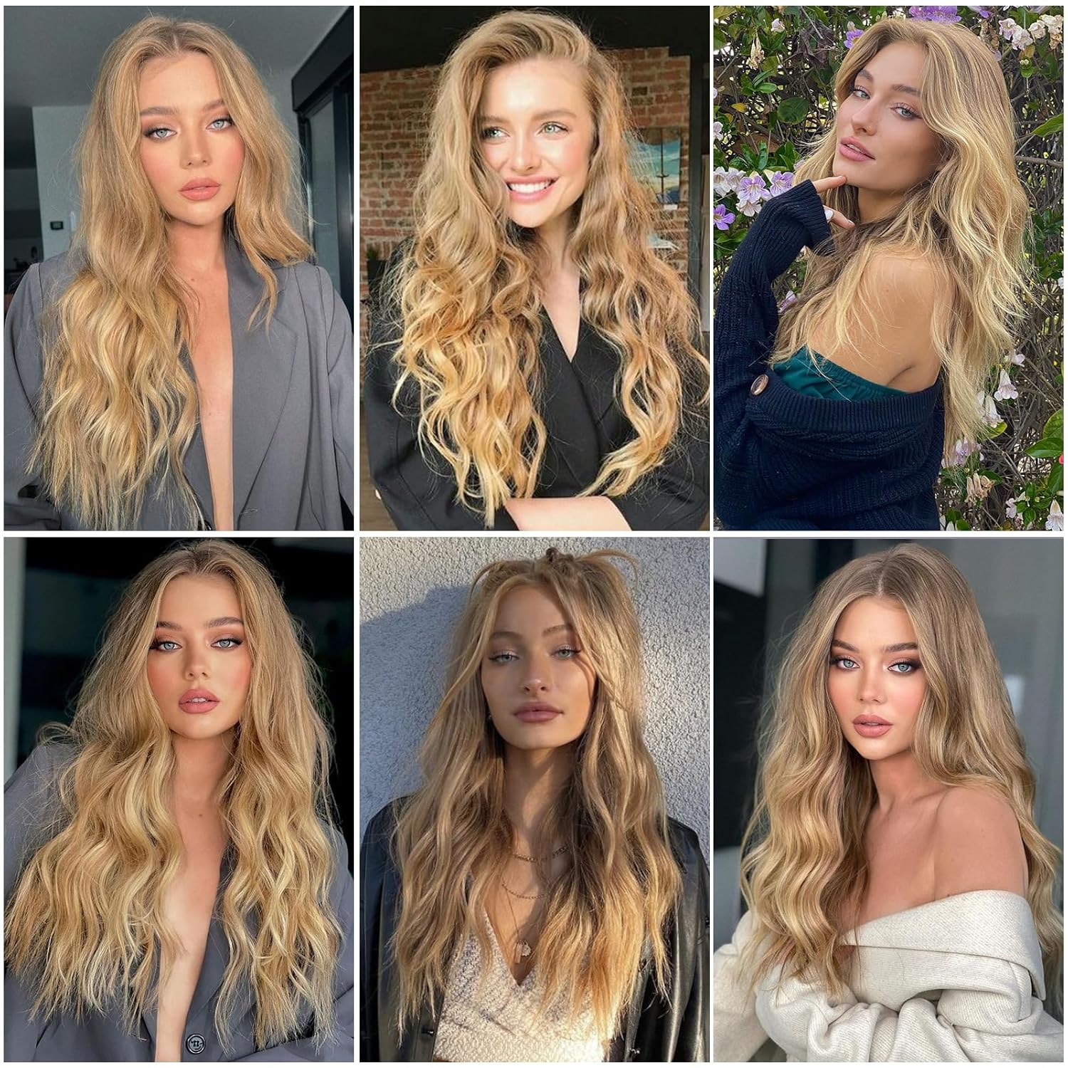 Mixed Blonde Long Wave Wig for Women -26inch Middle Part Long Curly Wig Heat Resistant Synthetic Hair Looking Natural, Fiber Wig for Daily Party Use - Image 5