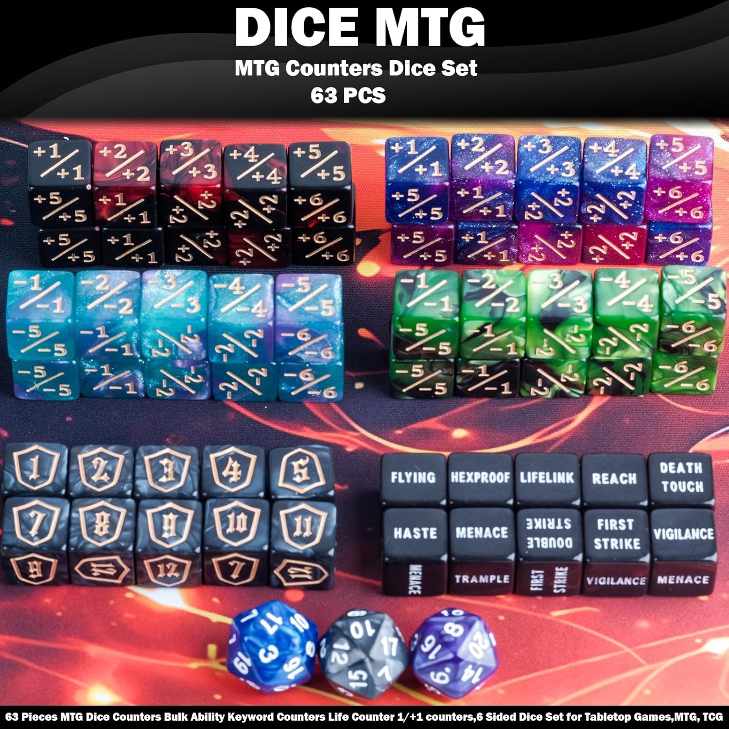 63 Piece MTG Dice Counters Set with Ability Keyword and Life Counters for Tabletop Games - Image 3