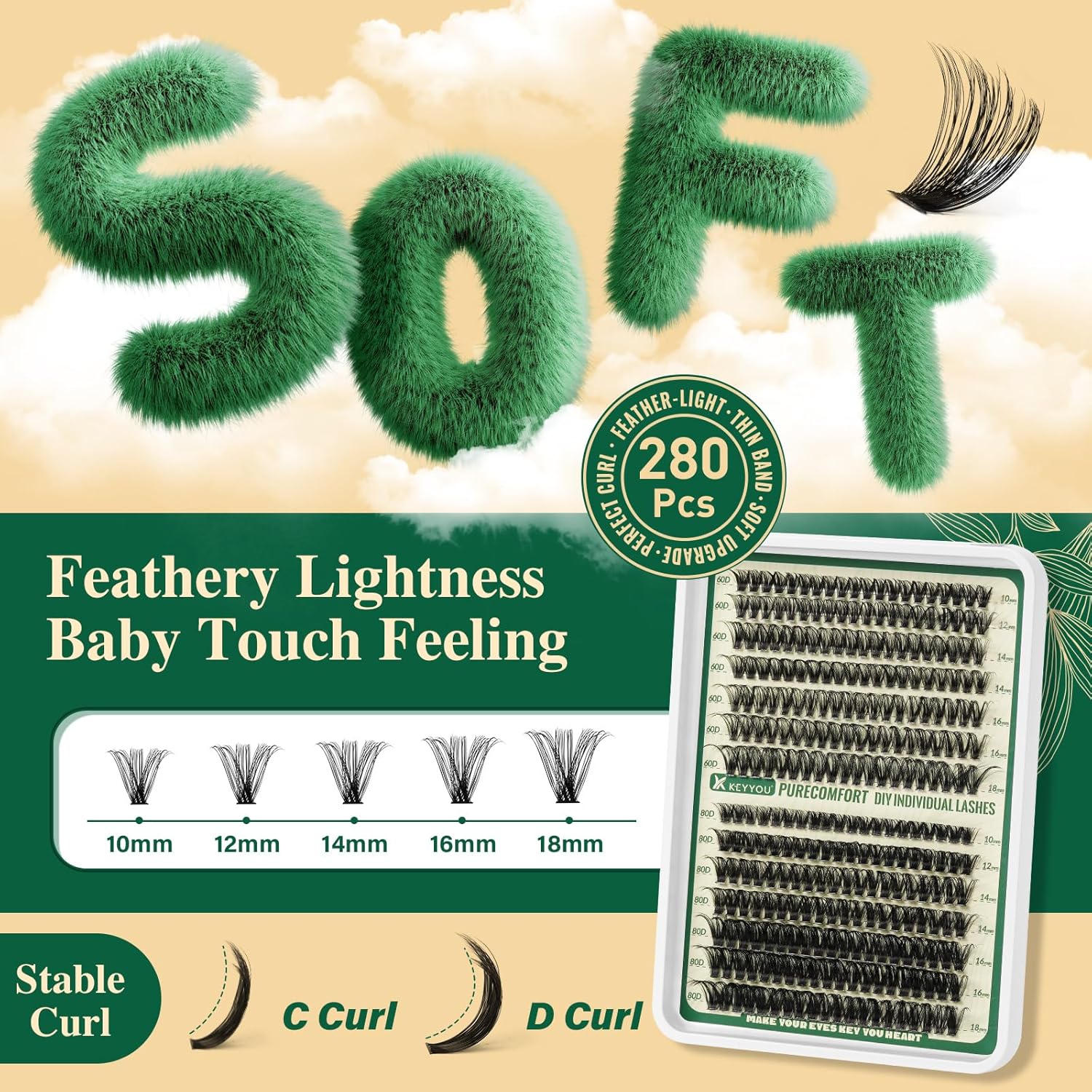 DIY Lash Extension Kit 280pcs Soft Lash Clusters 60D+80D D Curl Easy to Apply with Lash Bond and Seal Lash Applicator Lash Remover Eyelash Extension Kit at Home(RMkit-60D80D-D-10-18mix) - Image 3