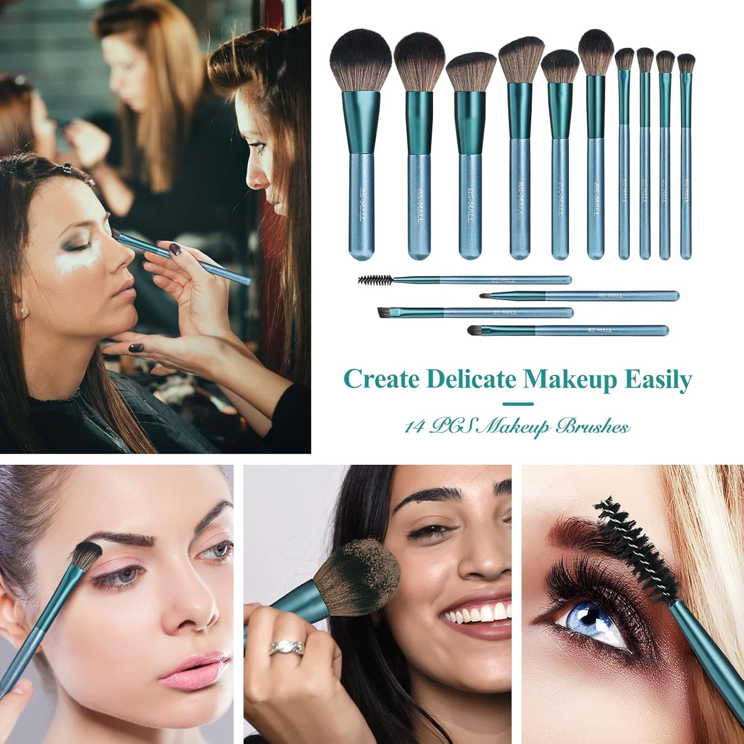 BS-MALL Makeup Brush Set 14Pcs Premium Synthetic Professional Makeup Brushes Foundation Powder Blending Concealer Eye shadows Blush Makeup Brush Kit Deep Starry Blue - Image 6