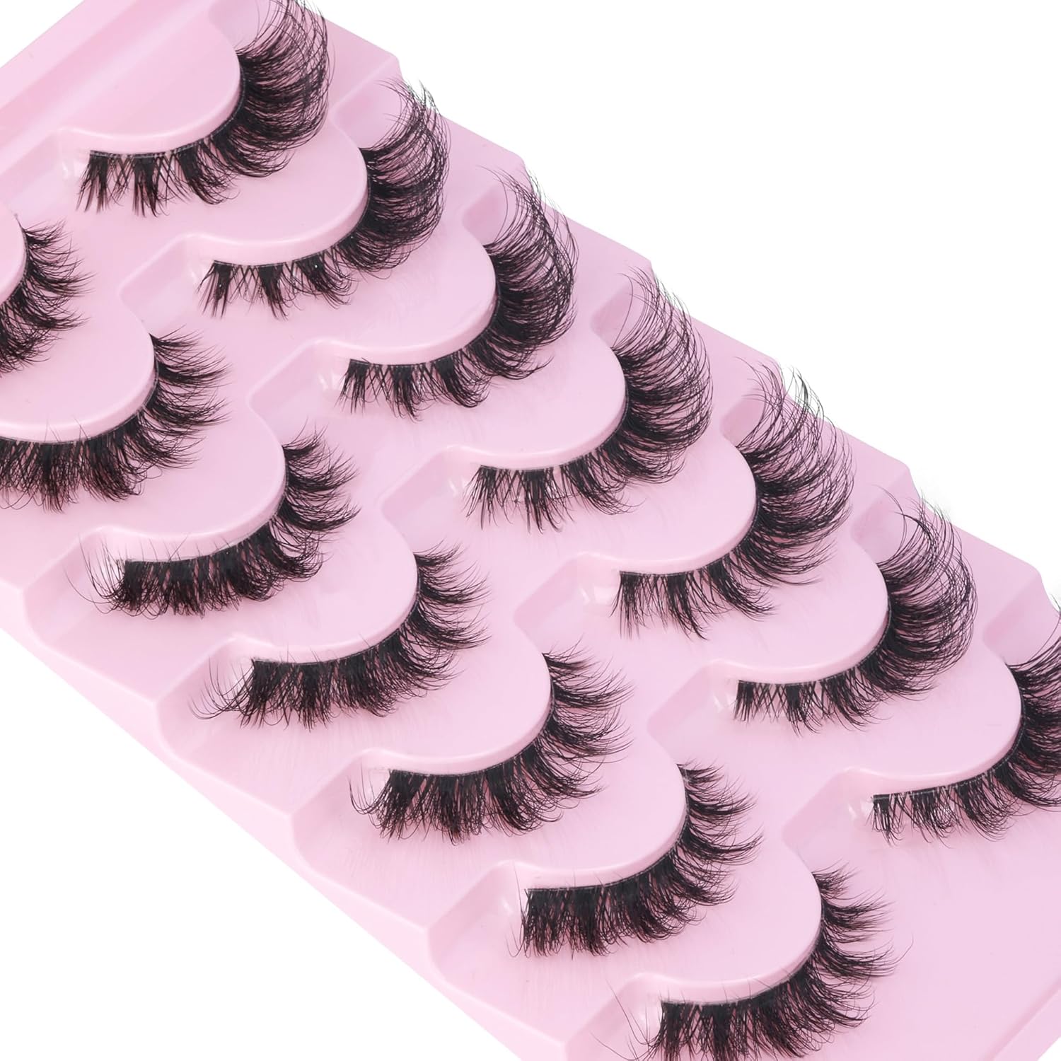 EYDEVRO False Eyelashes Wispy Lashes D Curl Cat Eye Lashes Clear Band Manga Lashes Natural Look Fox Eye Fake Lashes Fluffy Faux Mink Strip Lashes 7 Pairs Pack - Image 6