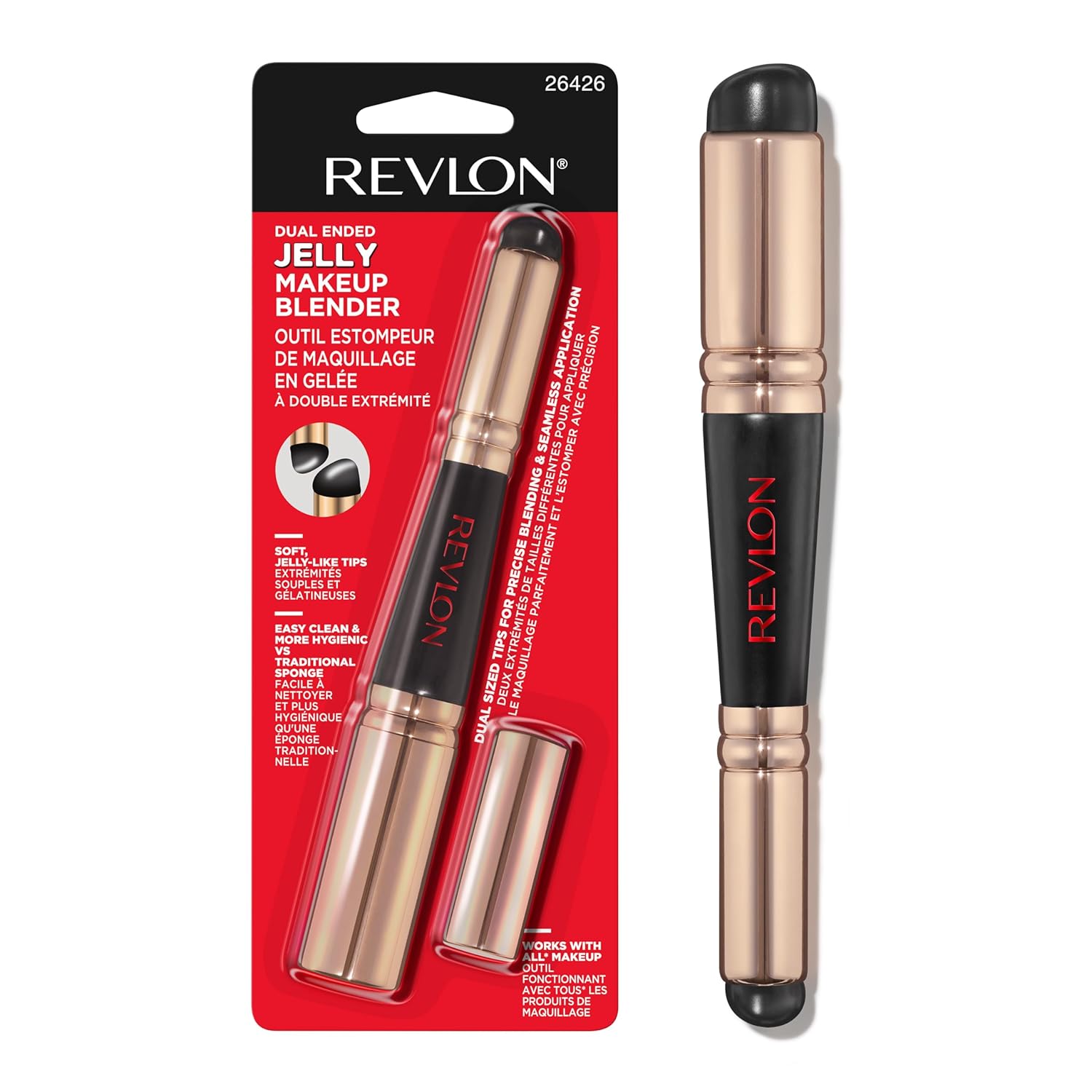 Revlon Dual Ended Jelly Makeup Blender Tool, Silicone Makeup Applicator for Blush, Bronzer, Concealer, Contour, Eyes, and Lips, 1 count