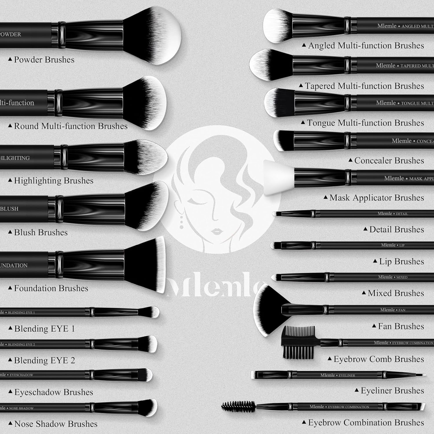 Makeup Brushes Set, Mlemle Professional 26 Pcs Makeup Kit, Include Powder Foundation Concealers Blush Eye shadows 21 Pcs Makeup Brushes and 2 Powder Puff, 3 Makeup Sponge(A01-Black) - Image 2