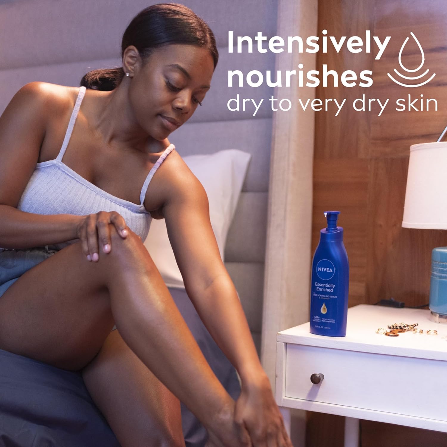 NIVEA Essentially Enriched Body Lotion for Very Dry Skin with Hyaluronic Acid, Almond Oil and Deep Nourishing Serum, 72-Hour Body Moisturizer, 16.9 Fl Oz Pump Bottle, Pack of 2 - Image 4