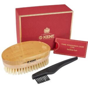 Kent MHS18 Mens Luxury Military Style Hair Brush, Wire-Laid 100% Pure White Natural Boar Bristle and Presentation Case Suitable For Daily Grooming Medium Thickness Hair. Handmade in England