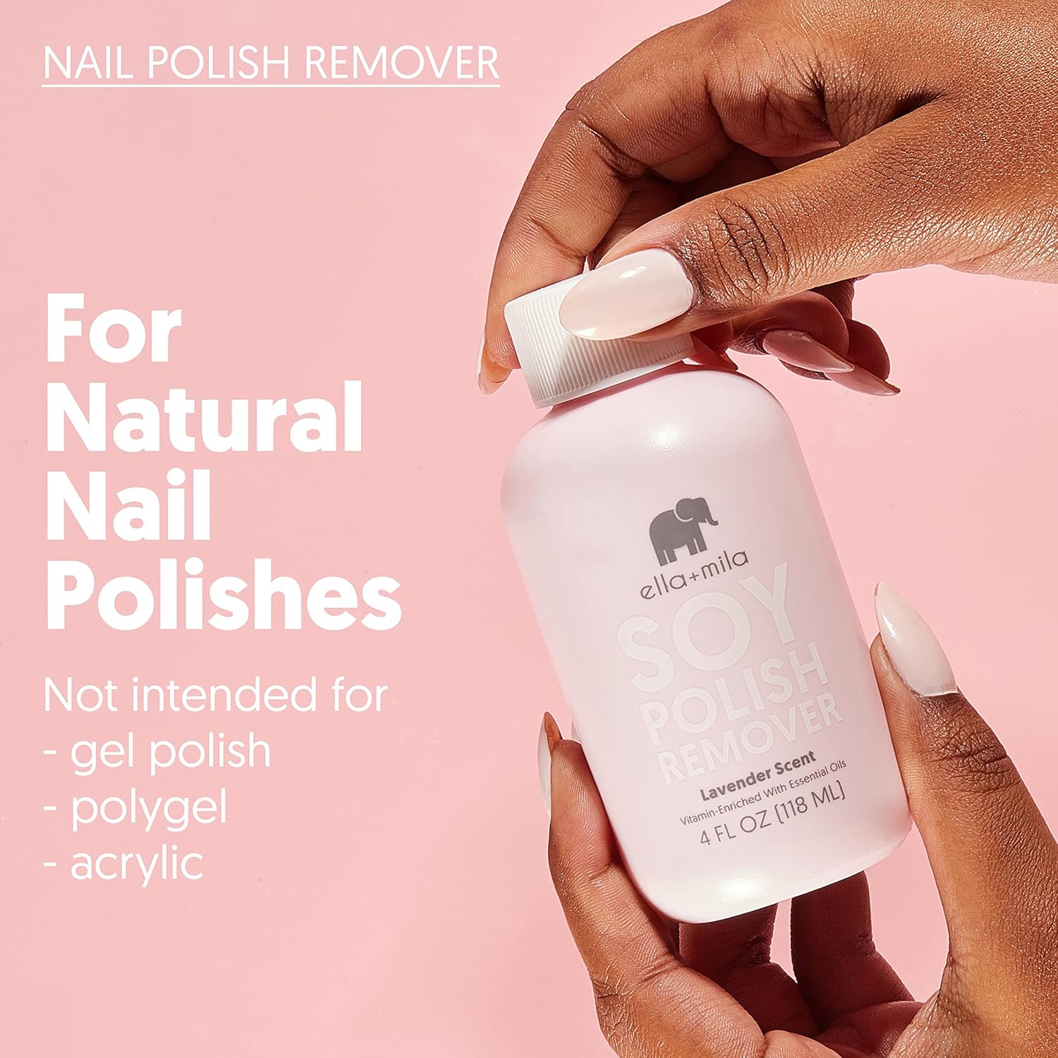 ella+mila Soy Nail Polish Remover Non-Acetone Nail Polish Remover - Non-Toxic Fingernail Polish Remover - Enriched with Lavender Essential Oil & Vitamins A,C & E (4 fl oz) - Image 6