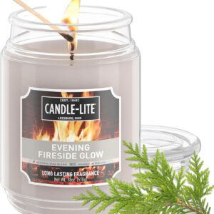 CANDLE-LITE Scented Evening Fireside Glow Fragrance, One 18 oz. Single-Wick Aromatherapy Candle with 110 Hours of Burn Time, Off-White Color, Jar (Individual Box)