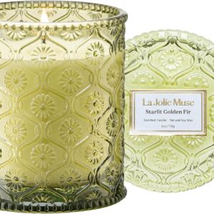 LA JOLIE MUSE Starlit Golden Fir Scented Candle, Winter Candle Gifts, Fir & Cedarwood Candle, Holiday Candles for Home Scented, Natural Soy Wax Candle, 6 oz 40 Hours Burn