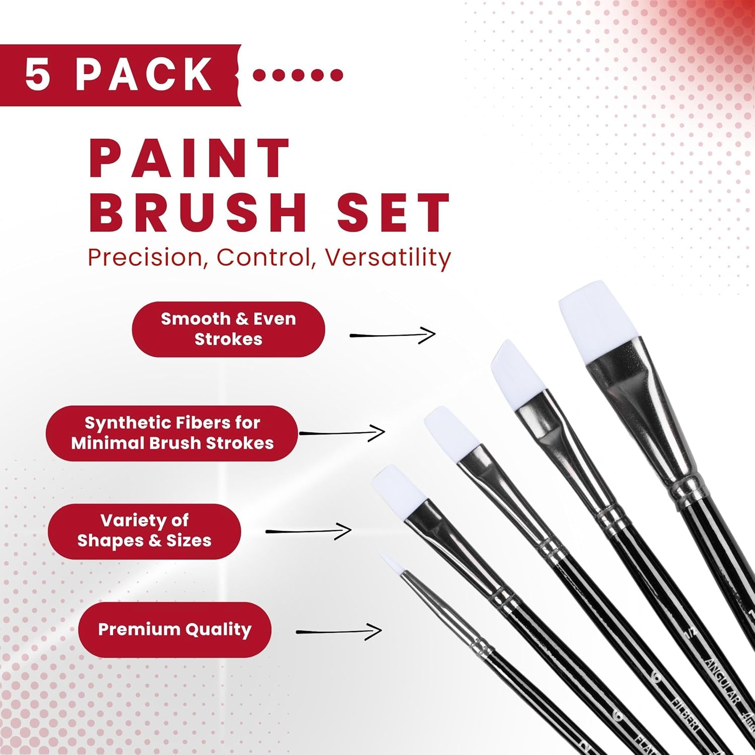 Angelus Paint Brush Set Round Flat Angular Artist Acrylic Paint Brush Set Shoe paint Brush set (5 pcs) - Image 2