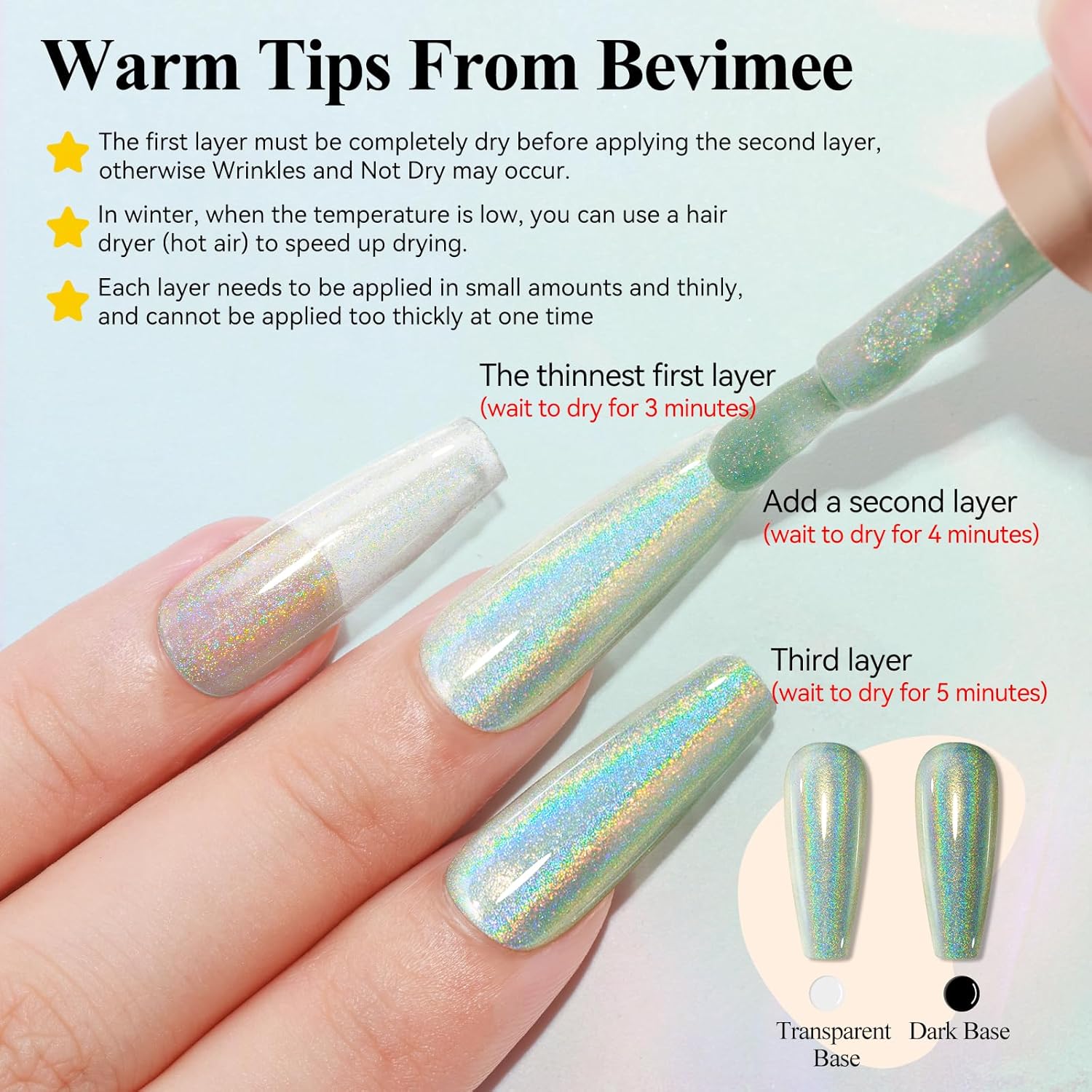 Holographic Nail Polish 12ML Fast Drying Iridescent Chameleon Nail Lacquer, Rainbow Effect Shimmer Glitter FingerNail Blue Green Laser Holo Polish Nail Art-No Require Cured - Image 2