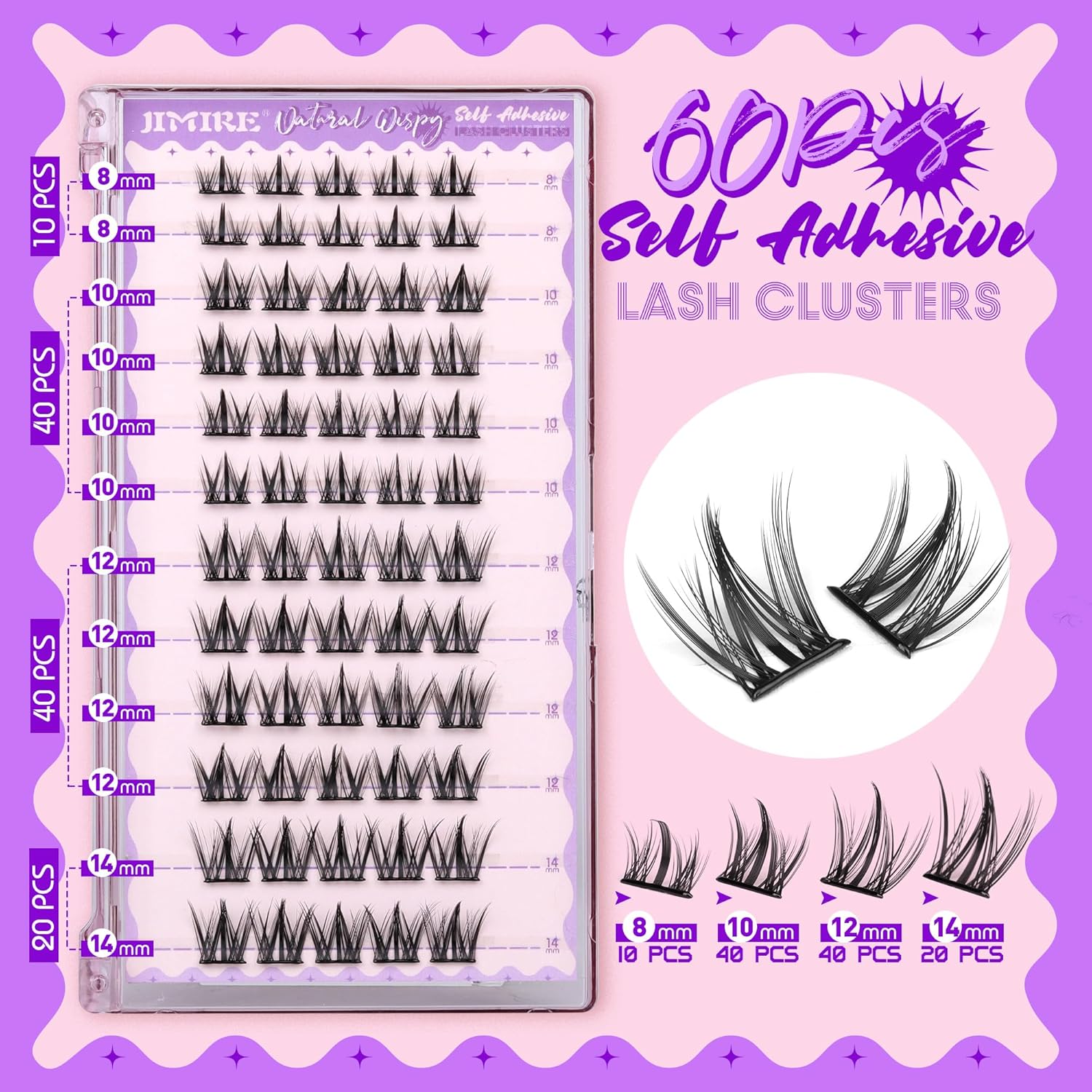 Self Adhesive Eyelashes Manga Lash Clusters Natural Look 8-14MM Wispy Pre Glued Eyelashes Clusters No Glue Needed Press on Lashes Reusable Invisible Band Cluster Eyelash Extensions by JIMIRE - Image 2