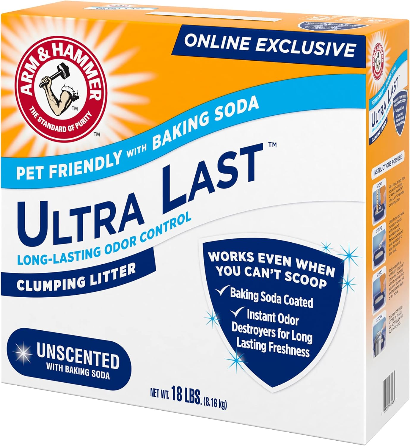 Arm & Hammer Arm Hammer Ultra Last Unscented Clumping Cat Litter, MultiCat 18lb, Pet Friendly with Baking Soda - Image 13