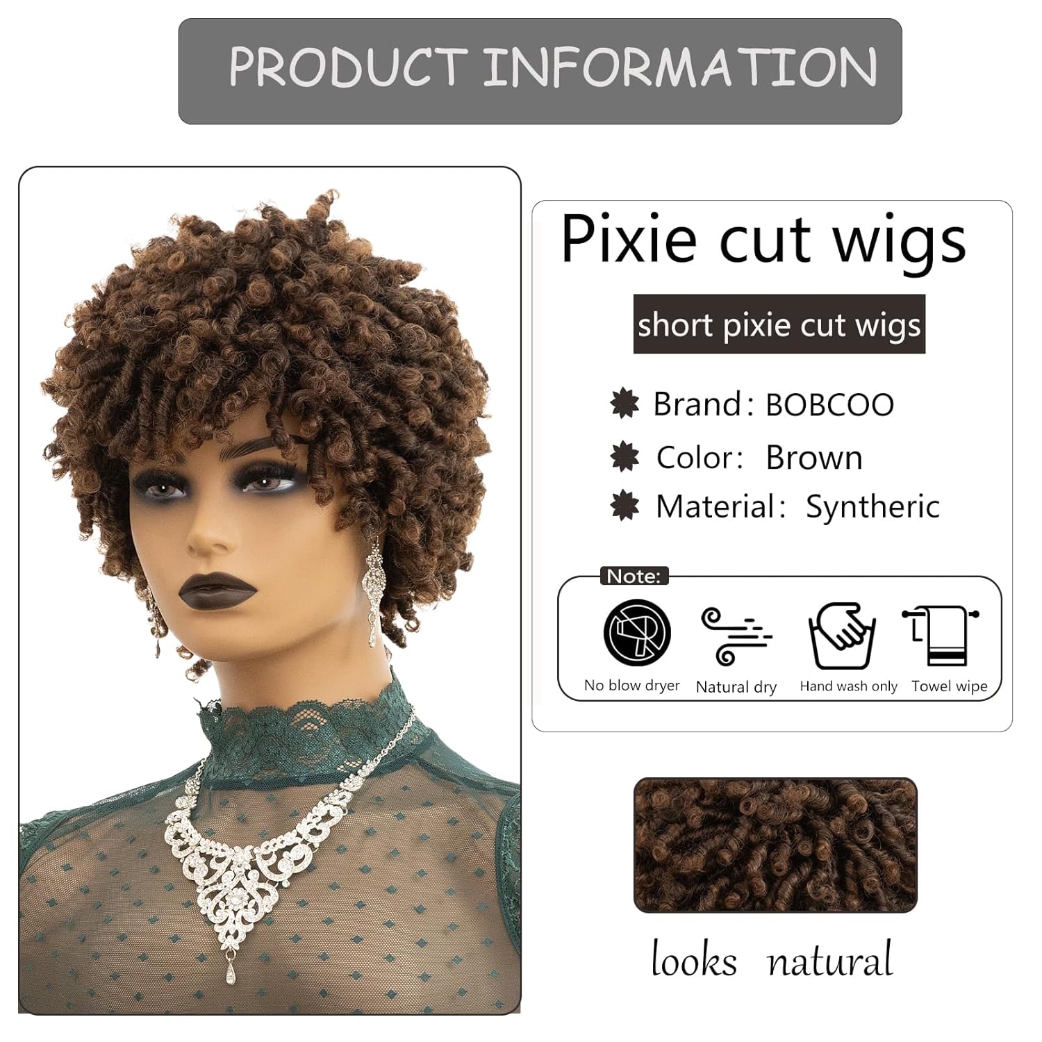 Short Curly Ombre Brown Afro Wig for Black Women, Braided Dreadlock Synthetic Hair Glueless, African American Women's Natural Style - Image 3