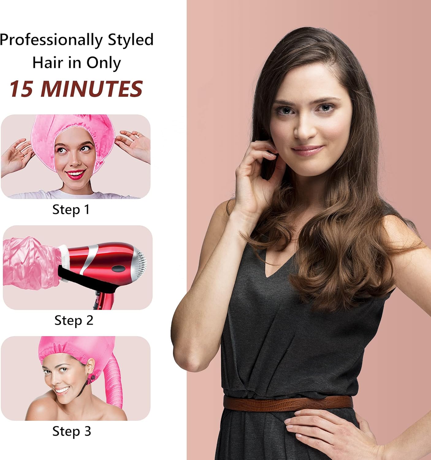 Safety Portable Hair Dryer Bonnet Attachment for Hair Styling - Deep Pink - Image 5