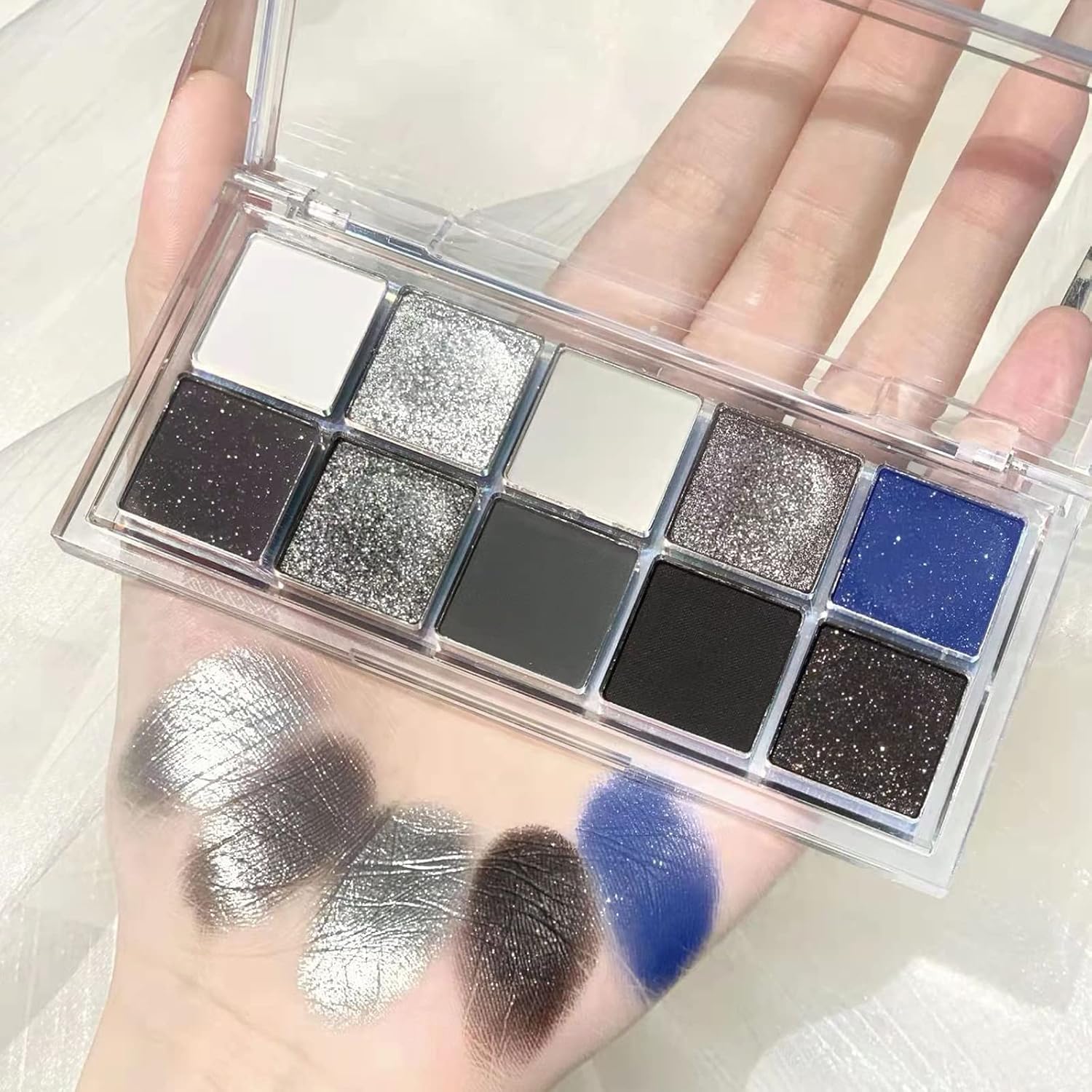Erinde 10 Color Eyeshadow Palette Makeup - Matte Shimmer Glitter Eye Shadow, Ultra-Blendable, High Pigmented, Black Gray Blue Smokey Eyeshadow Palette with Professional Brush - Image 2