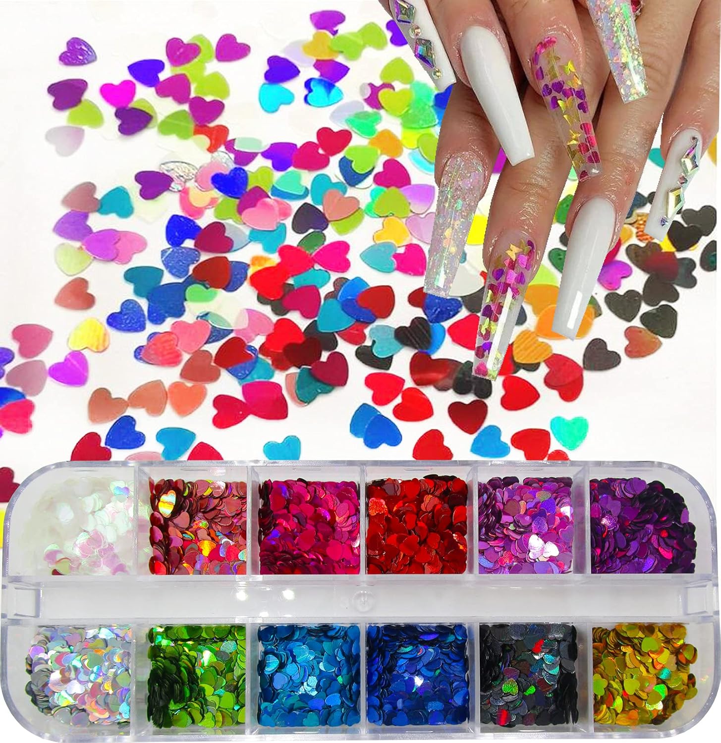 LoveOurHome 4 Boxes Holographic Nail Glitters Sequins Set Iridescent Heart Alphabet Letter Star Chunky Glitter Flakes Acrylic Nail Art Tips Stickers Decorations for Craft/Resin Art/Makeup - Image 6