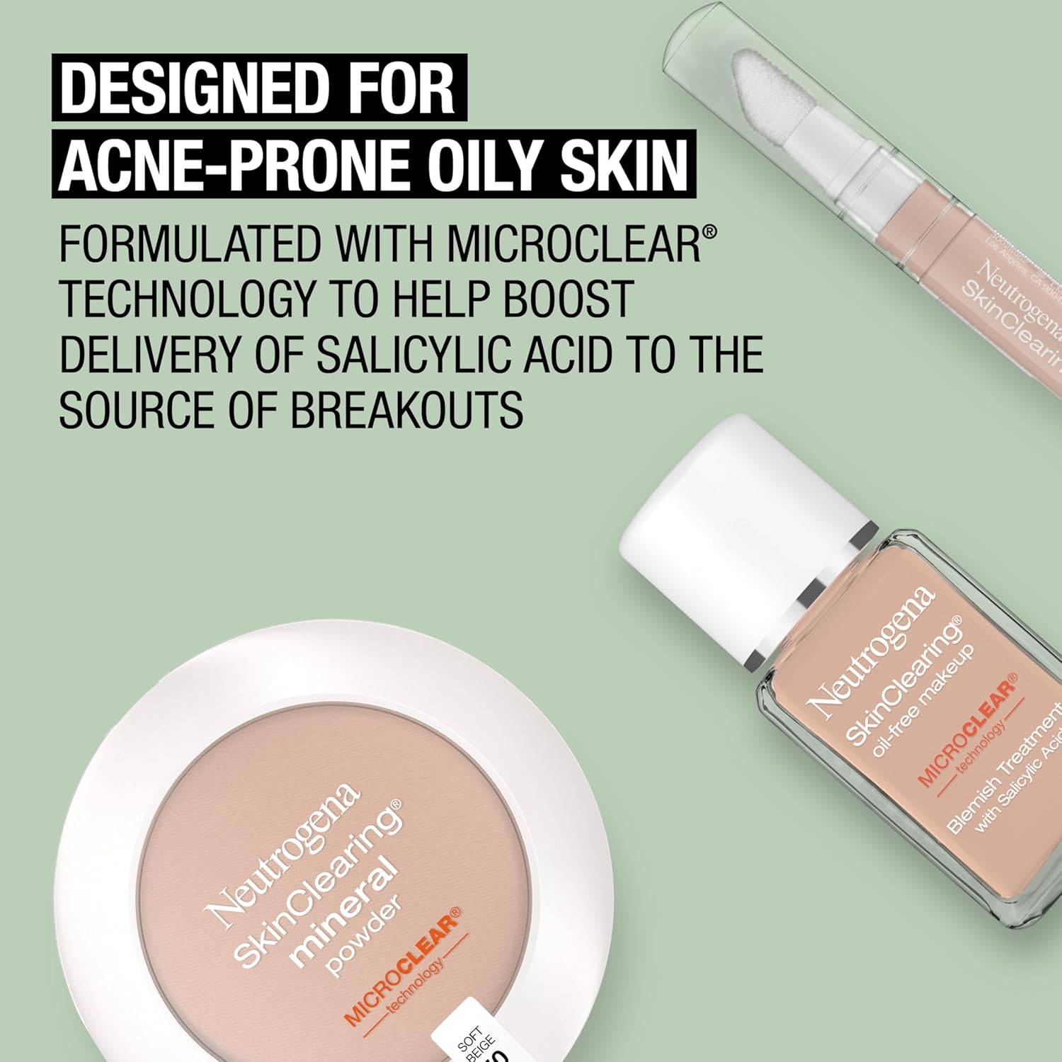 Neutrogena SkinClearing Mineral Acne-Concealing Pressed Powder Compact, Shine-Free & Oil-Absorbing Makeup with Salicylic Acid to Cover, Treat & Prevent Breakouts, Natural Beige 60,.38 oz (Pack of 2) - Image 7