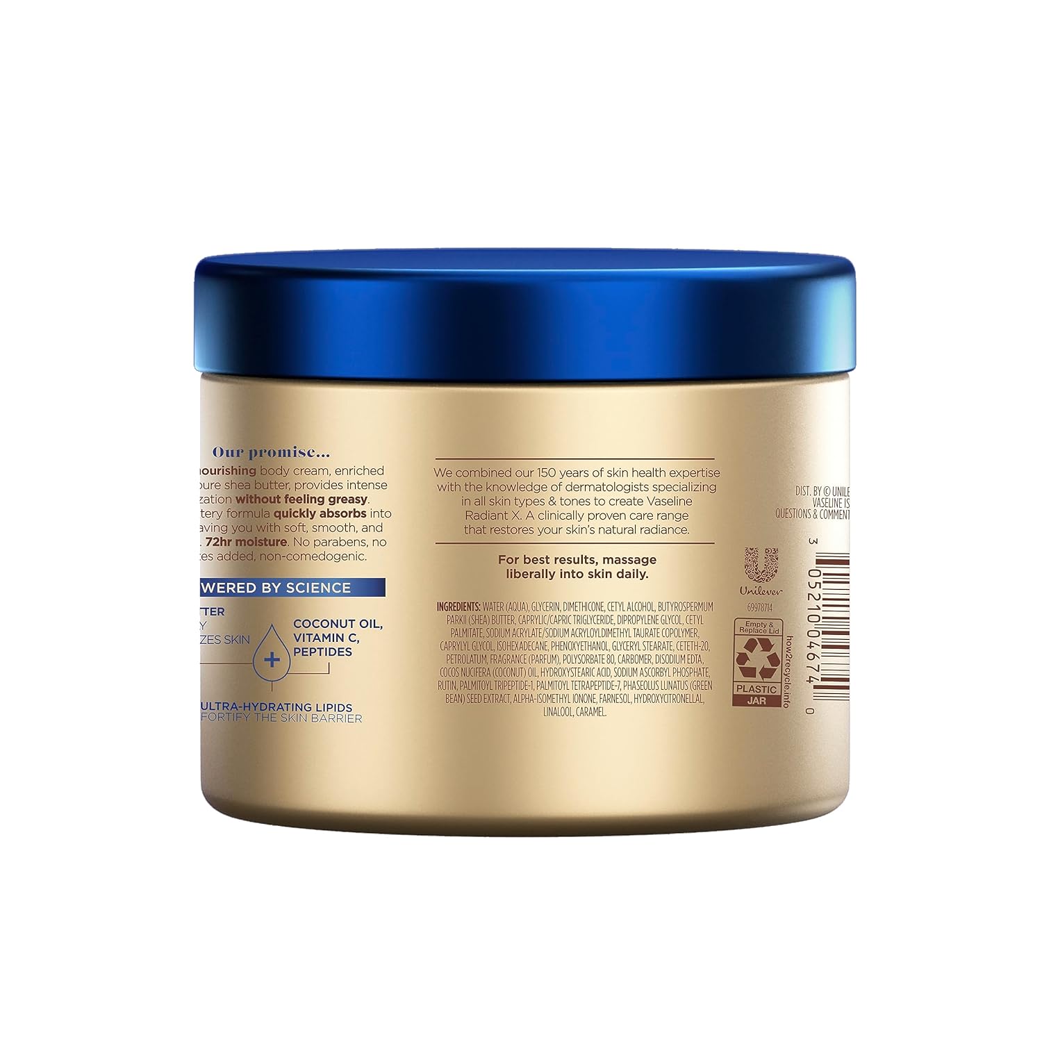 Vaseline Radiant X Deep Nourishment Body Cream 100% Pure Shea Butter, Coconut Oil, Vitamin C, & Peptides 10 oz - Image 2