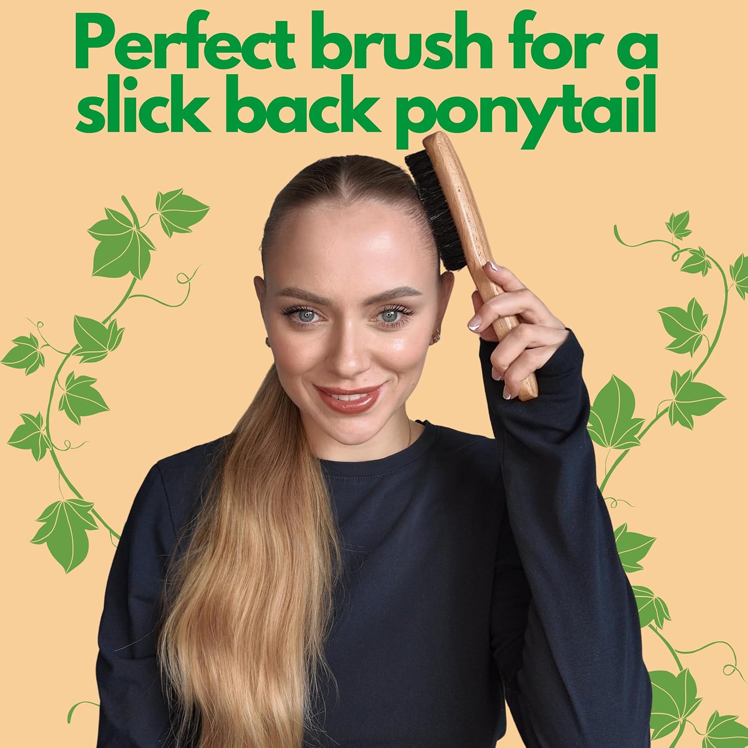 GranNaturals Boar Bristle Slick Back Hair Brush - Soft/Medium Smoothing Hairbrush to Style, Polish, & Lay Hair Down Flat to Create a Sleek Frizz Free Hairstyle for Women and Men - Wooden Handle - Image 3