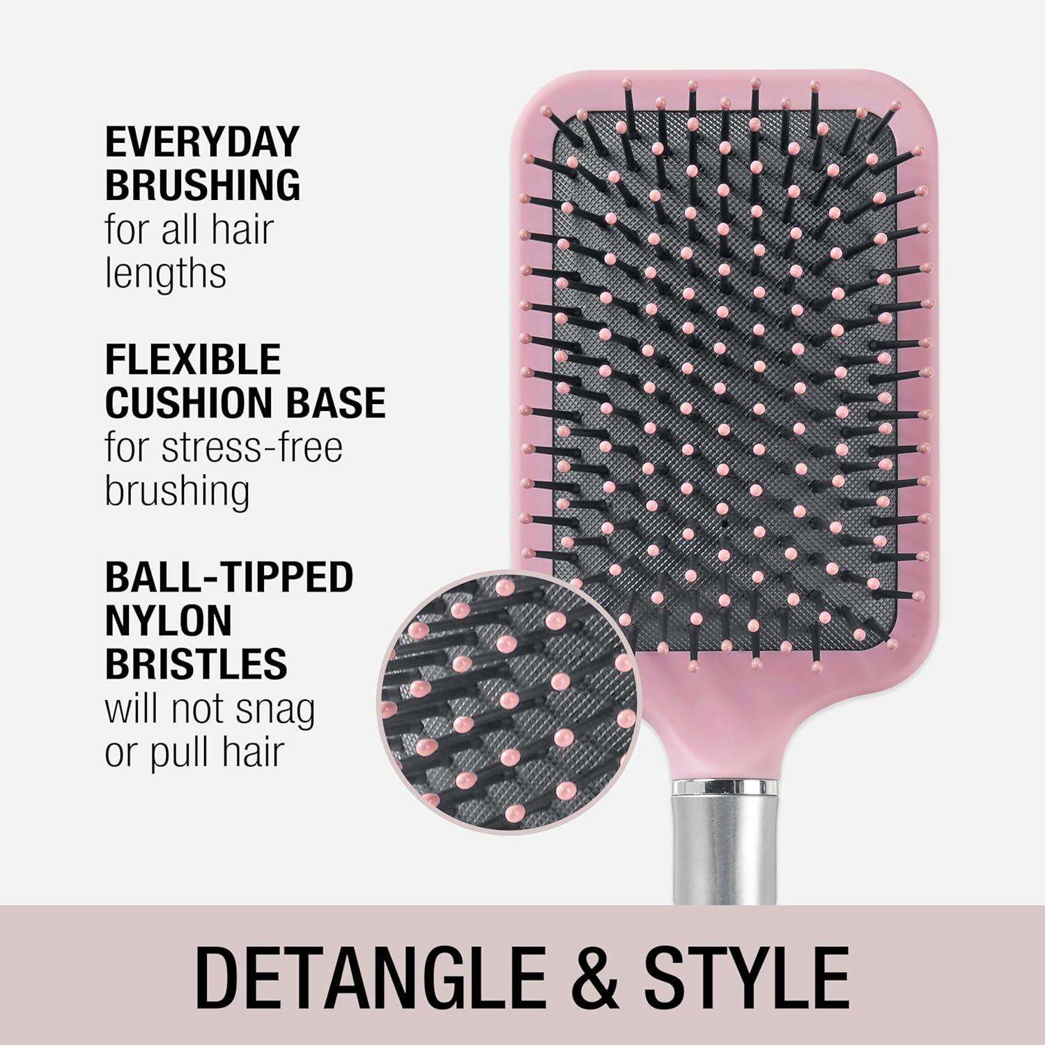 Conair Velvet Touch Paddle Cushion hair brush - Detangling hairbrush - curly or straight styles - men or women - detangler - features soft touch handle - Blush Pink - Image 2