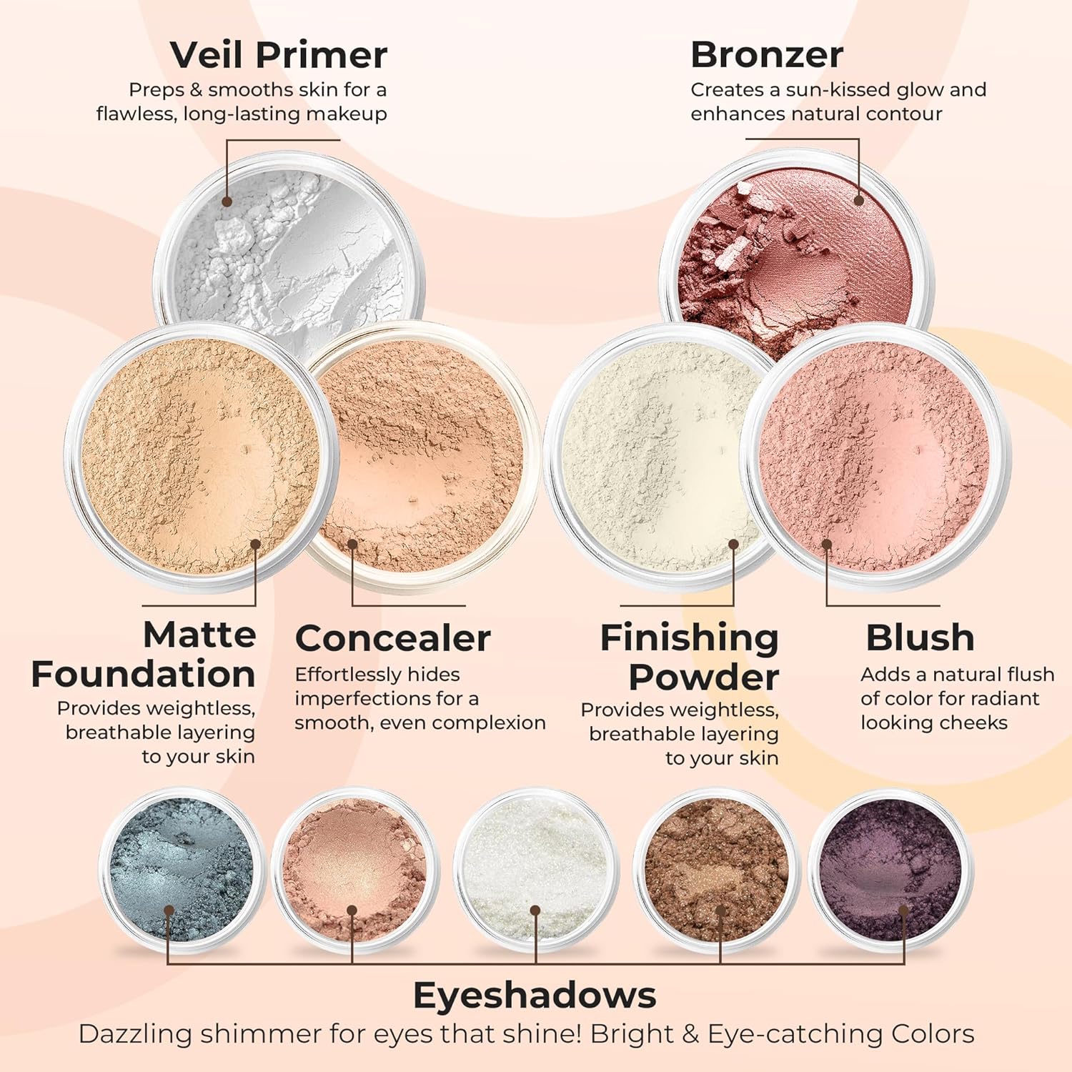 ULTIMATE KIT (WARM- Neutral Shade, Most Popular) Full Size Mineral Makeup Set Matte Foundation Kit Bare Face Sheer Powder Cover - Image 3
