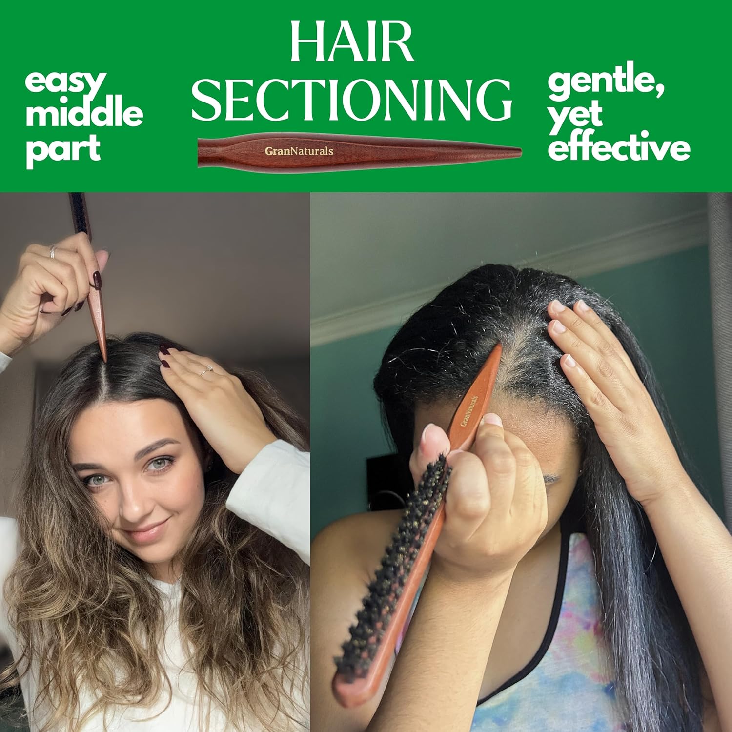 GranNaturals Teasing Boar Bristle Hair Brush for Women - Slick Back Comb with Rat Tail Pick for Hair Sectioning Used for Edge Control, Backcombing, Smoothing, and Styling Fine Hair to Create Volume - Image 6