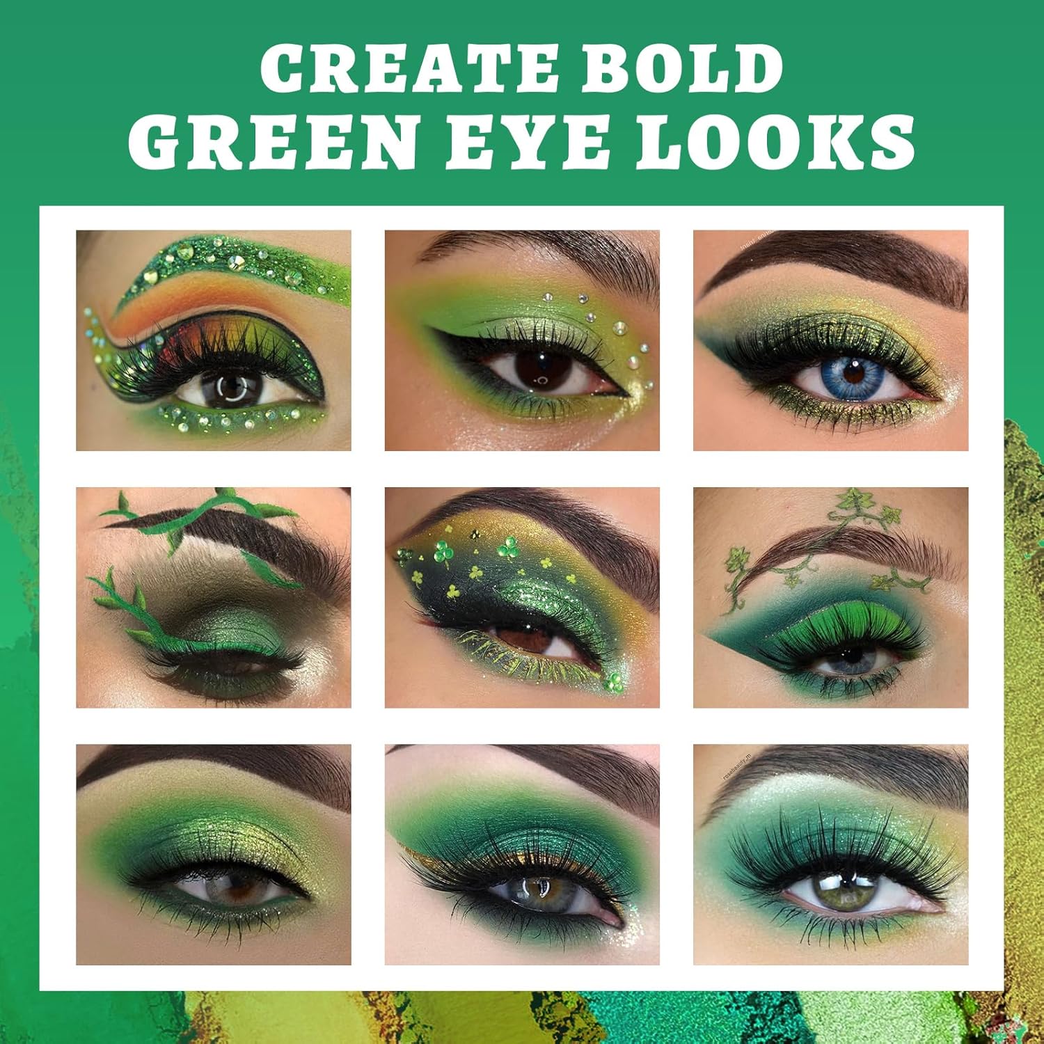 UCANBE Green Eyeshadow Makeup Palette, 15 Colors Bright Dark Green Shimmer Matte Metallic Glitter Eye Shadow, Forest Emerald Lime Pallet Kit for Cosplay Parties Christmas Halloween SFX - Image 3