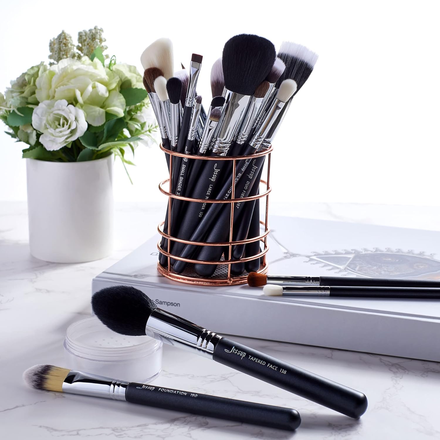 Jessup Makeup Brushes Set Professional 27 pcs Brush Makeup Premium Synthetic Foundation Contour Powder Blush Highlighter Eyeshadow Concealer Brow Face Make Up Brushes Tools Black/Silver T133 - Image 7