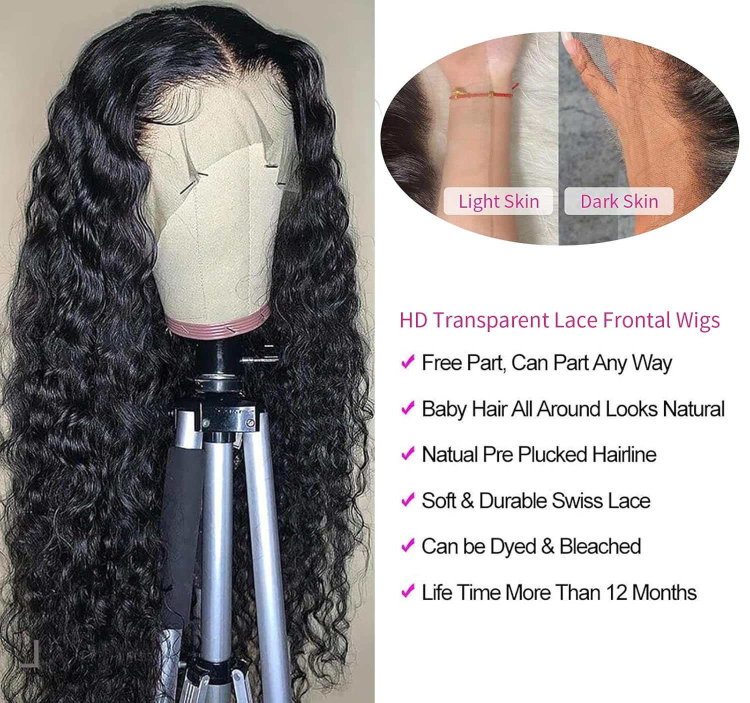 26 Inch Deep Wave Lace Front Wigs Human Hair Wigs for Black Women 180% Density HD Transparent 13×4 Lace Front Glueless Wigs Human Hair Pre Plucked with Baby Hair Deep Curly Lace Frontal Human Hair Wig - Image 5