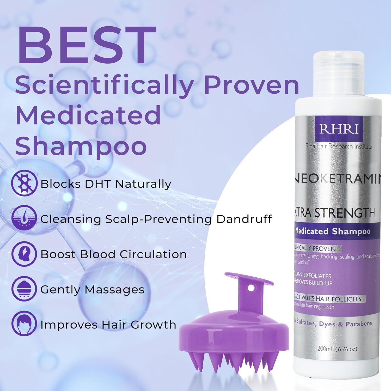 Anti Fungal Shampoo for Men & Women | Anti Dandruff, Medicated, Folliculitis Shampoo for Dry Scalp, Psoriasis, Ringworm | for Itchy, Flaky & Irritated Scalp | No Paraben & Sulphate | w/Scrubber Brush - Image 3