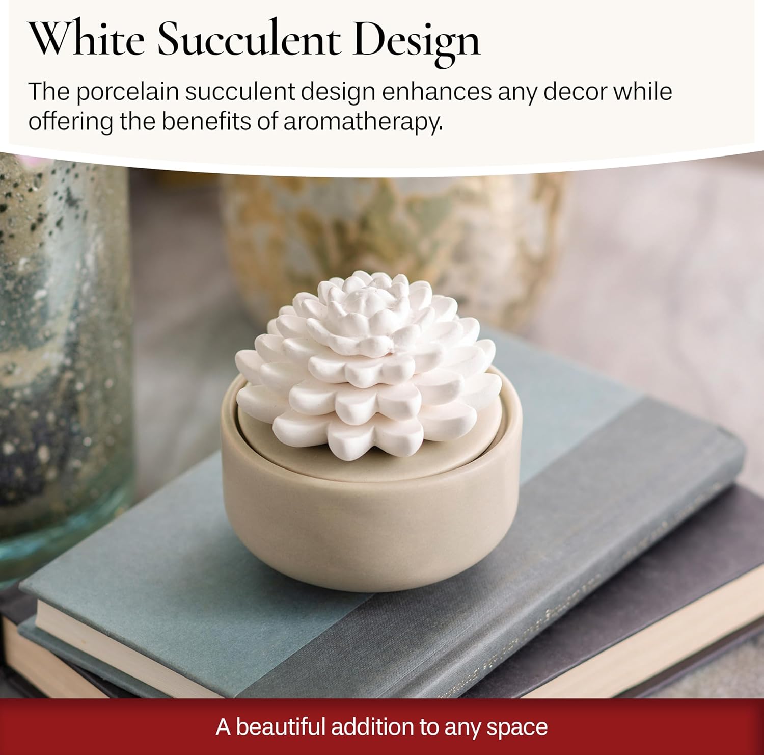 Airomé White Succulent, Porcelain Passive Essential Oil Diffuser (with 15ml Peppermint Essential Oil) – Non-Electric, Battery-Free, Improves Sleep, and Relieves Stress - Image 7
