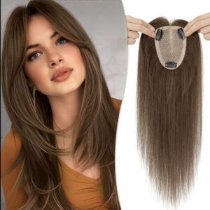 Human Hair Topper for Women No Bangs, 100% Remy Toppers Hair Pieces for Women,150% Density, No Tangle & Smooth, 10 Inch #Dark Brown