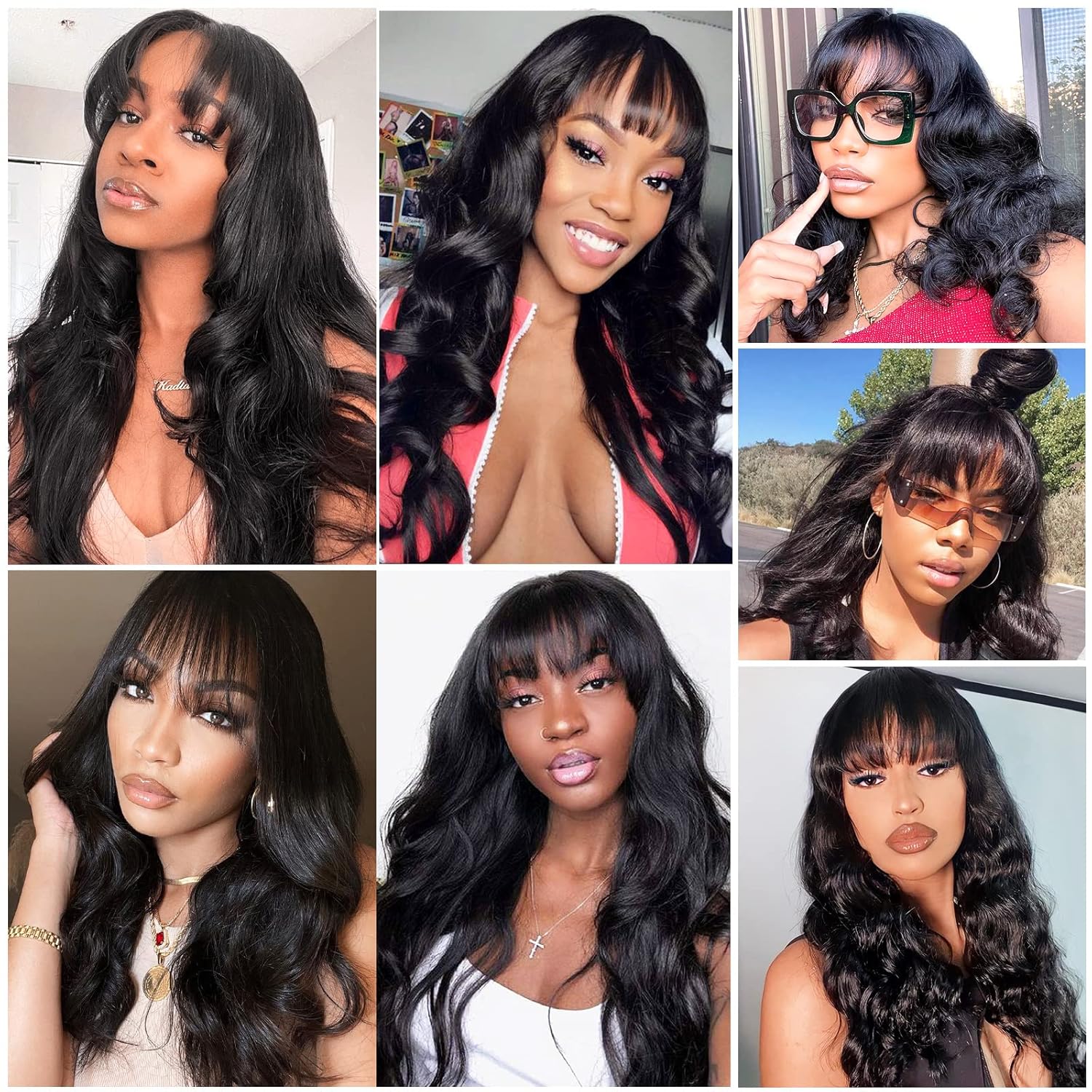 Body Wave Wigs with Bangs Human Hair Wigs for Black Women None Lace Front Wigs 150% Density Brazilian Virgin Hair Glueless Machine Made Wig Natural Color(20 Inch, Body Wave) - Image 6